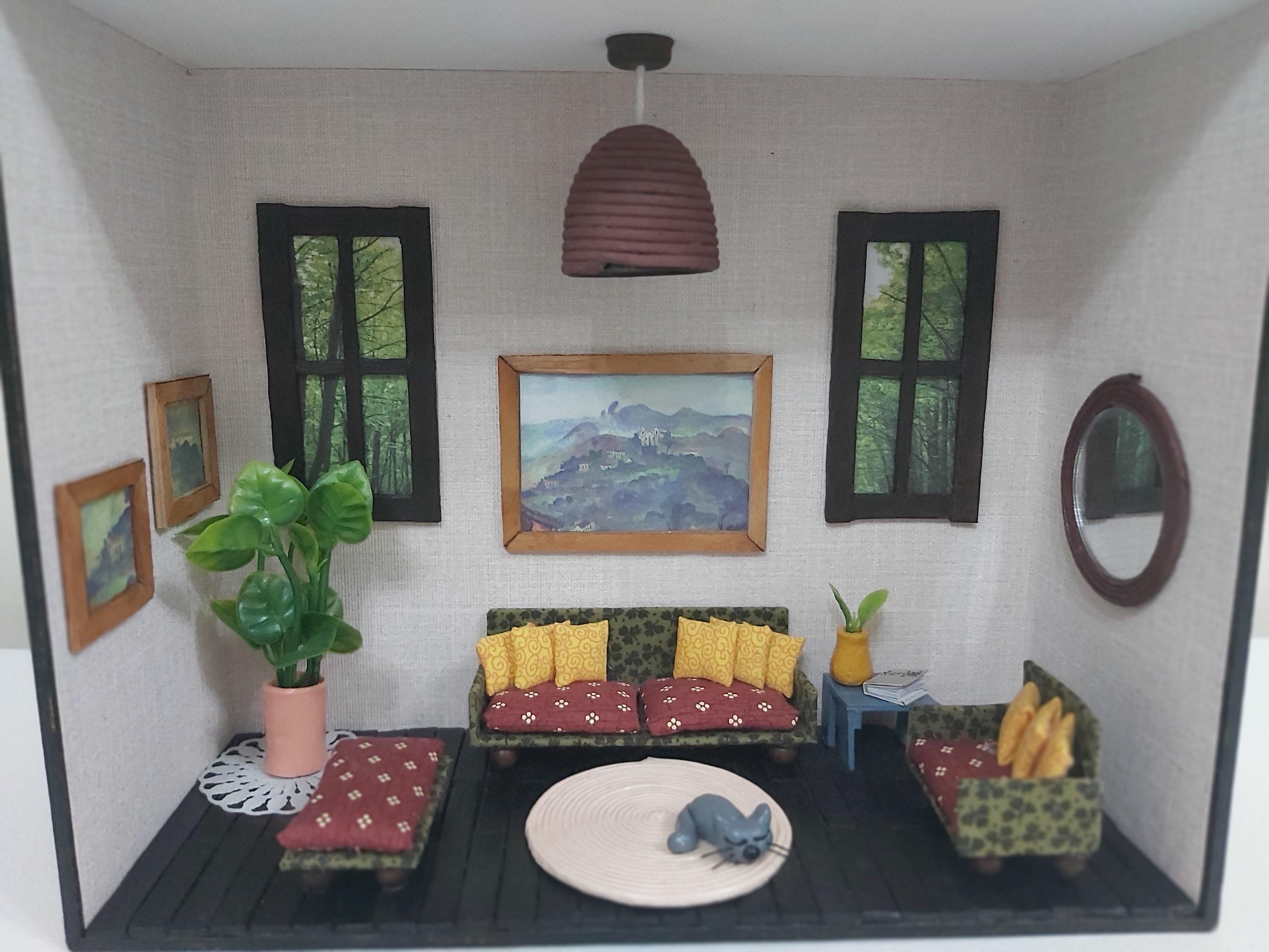 Quadro Miniatura Diorama Sala Móveis Espelho