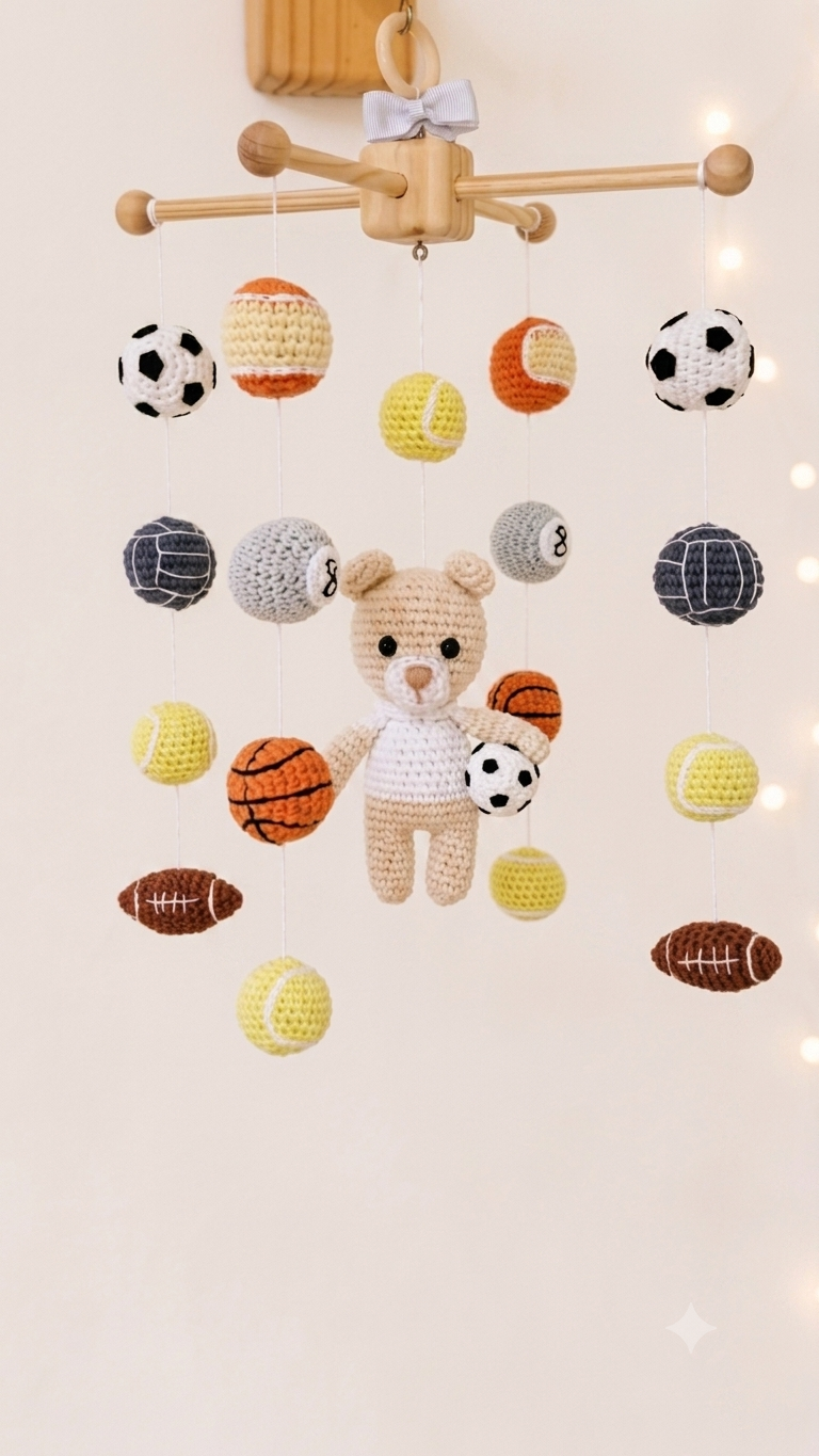 Mobile Ursinho Esportista Crochê Amigurumi