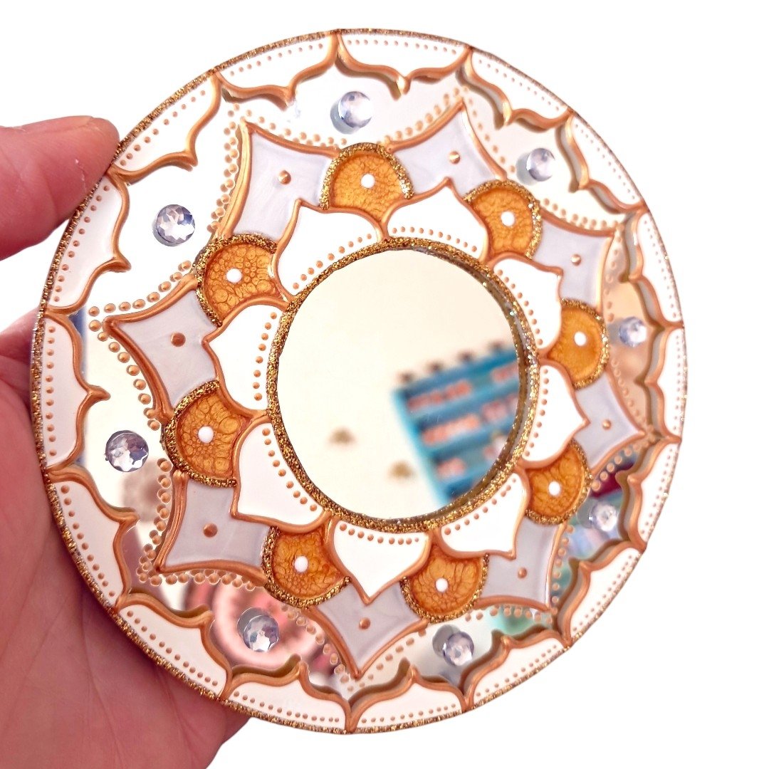 Espelho Decorativo Mandala Vitral para Porta de Entrada Branco 12