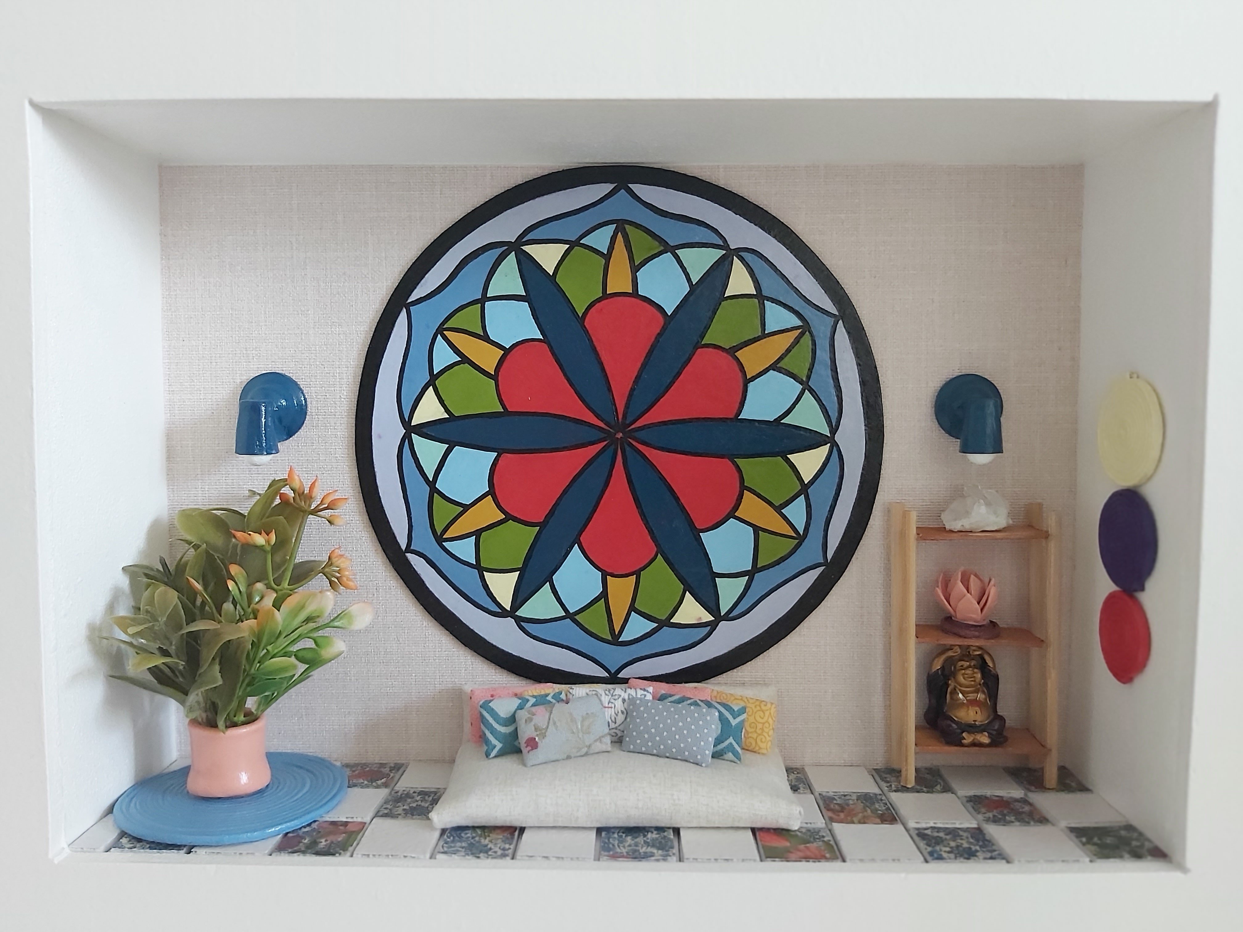 Quadro Cenário Miniatura Móveis Sala Mandala Zen Diorama