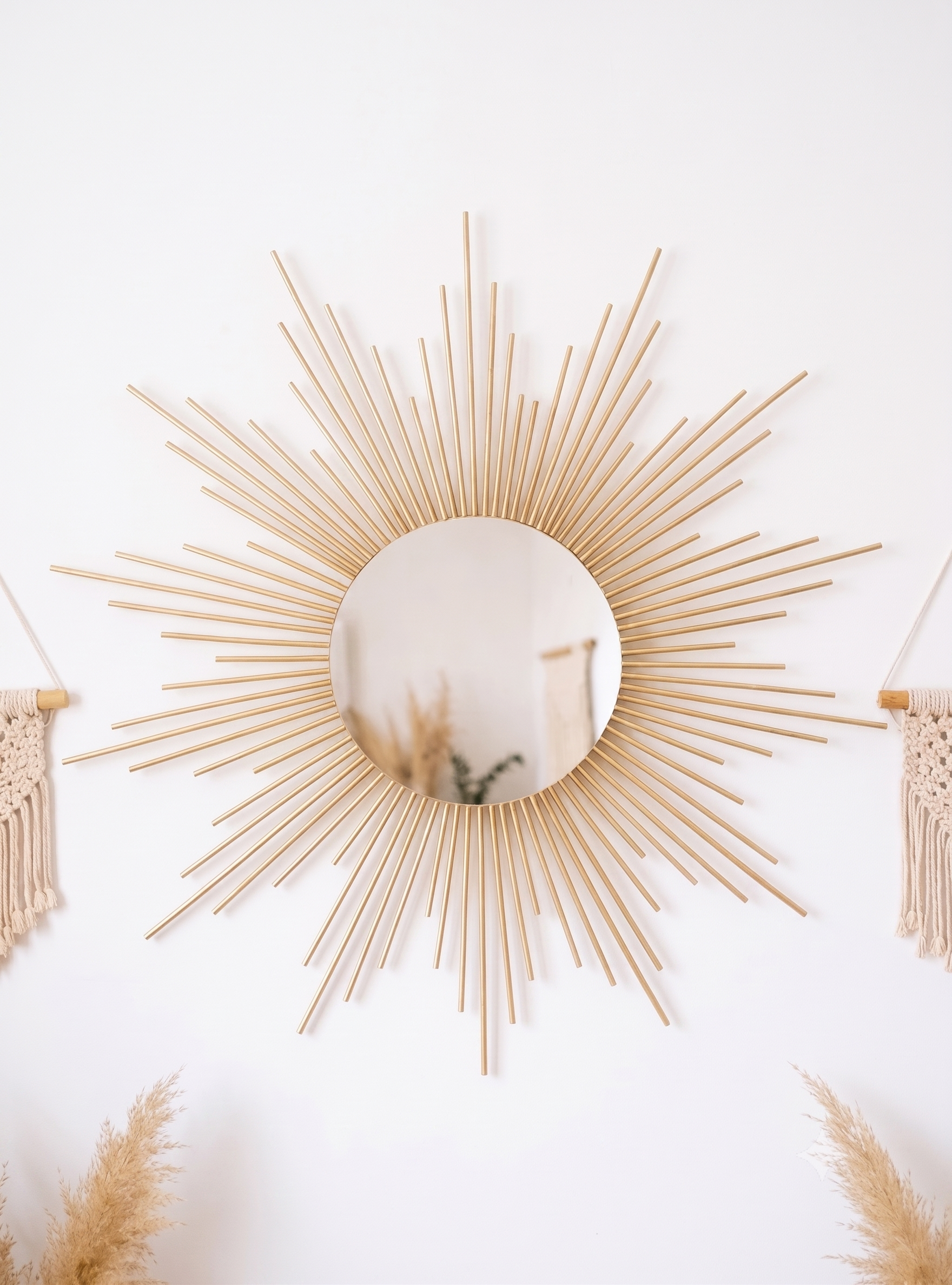 Espelho Sol de Parede em Madeira de Bambu 75cm