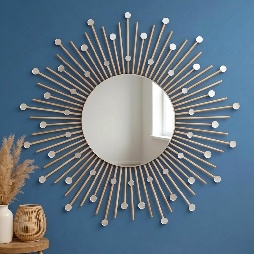 Espelho Sol 75cm Madeira Bambu com Mini Espelhos Modelo Exclusivo