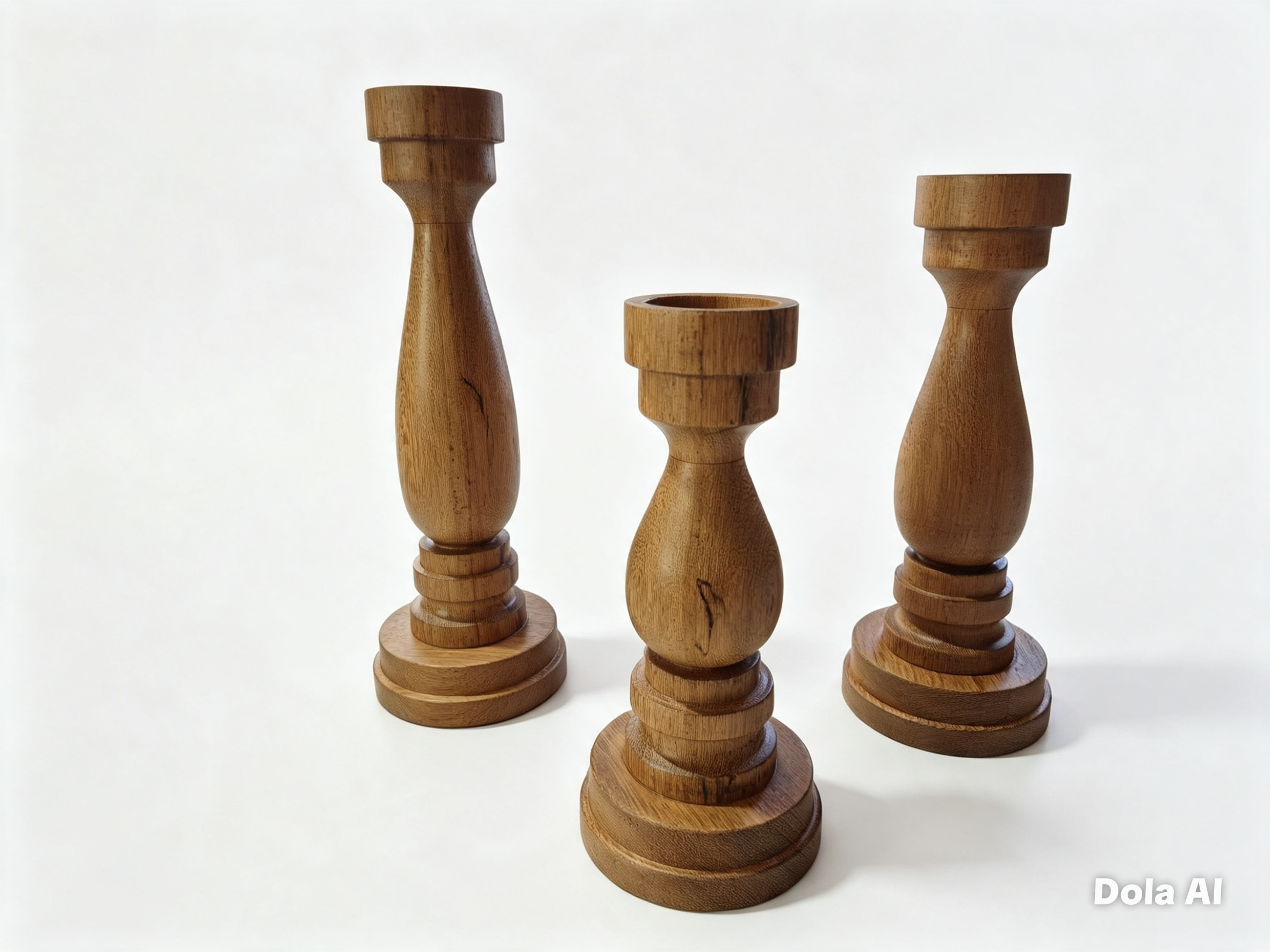 Conjunto com 3 castiçais torneado em madeira