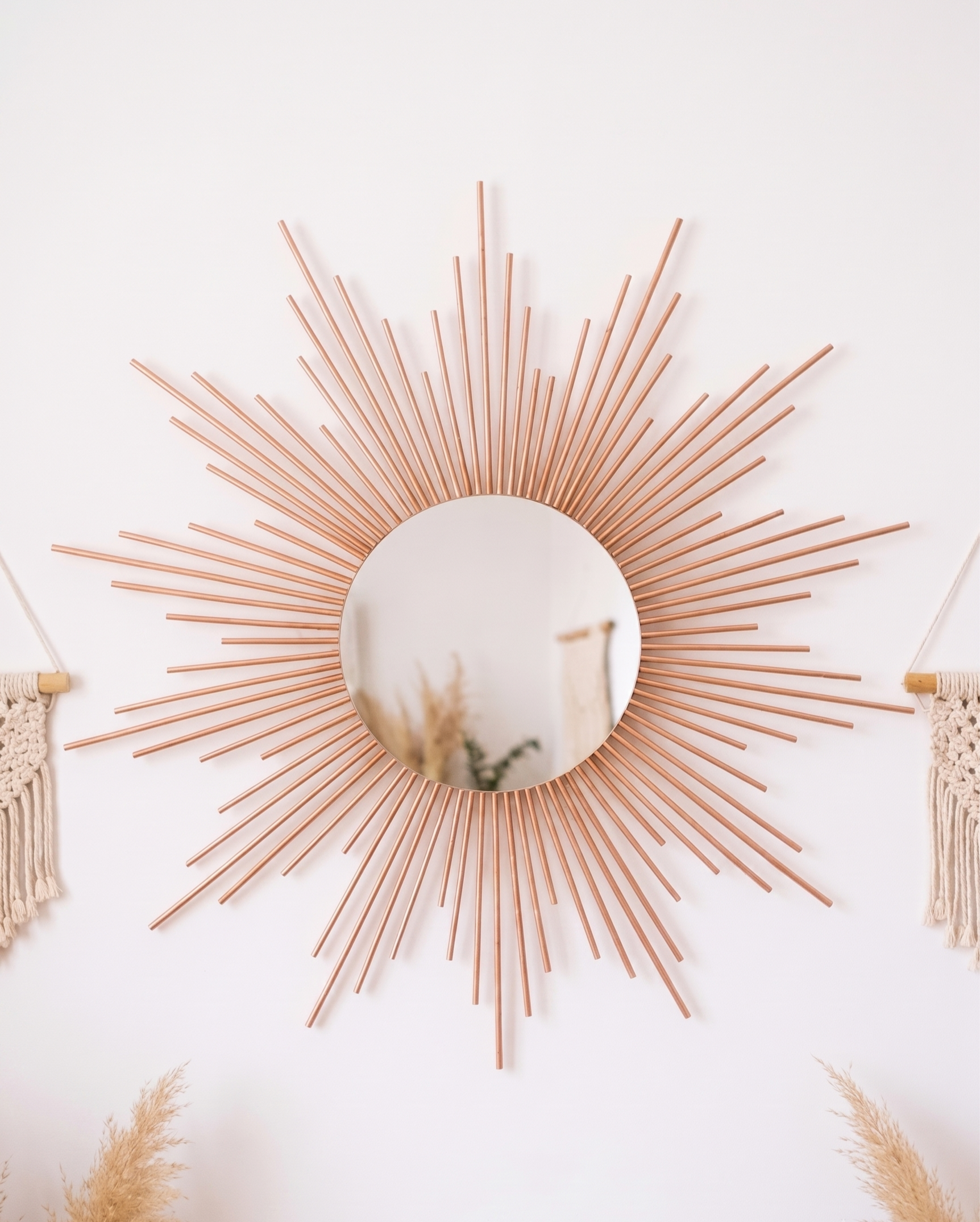 Espelho de Parede Sol 70 cm Madeira Bambu Artesanal Estilo Boho