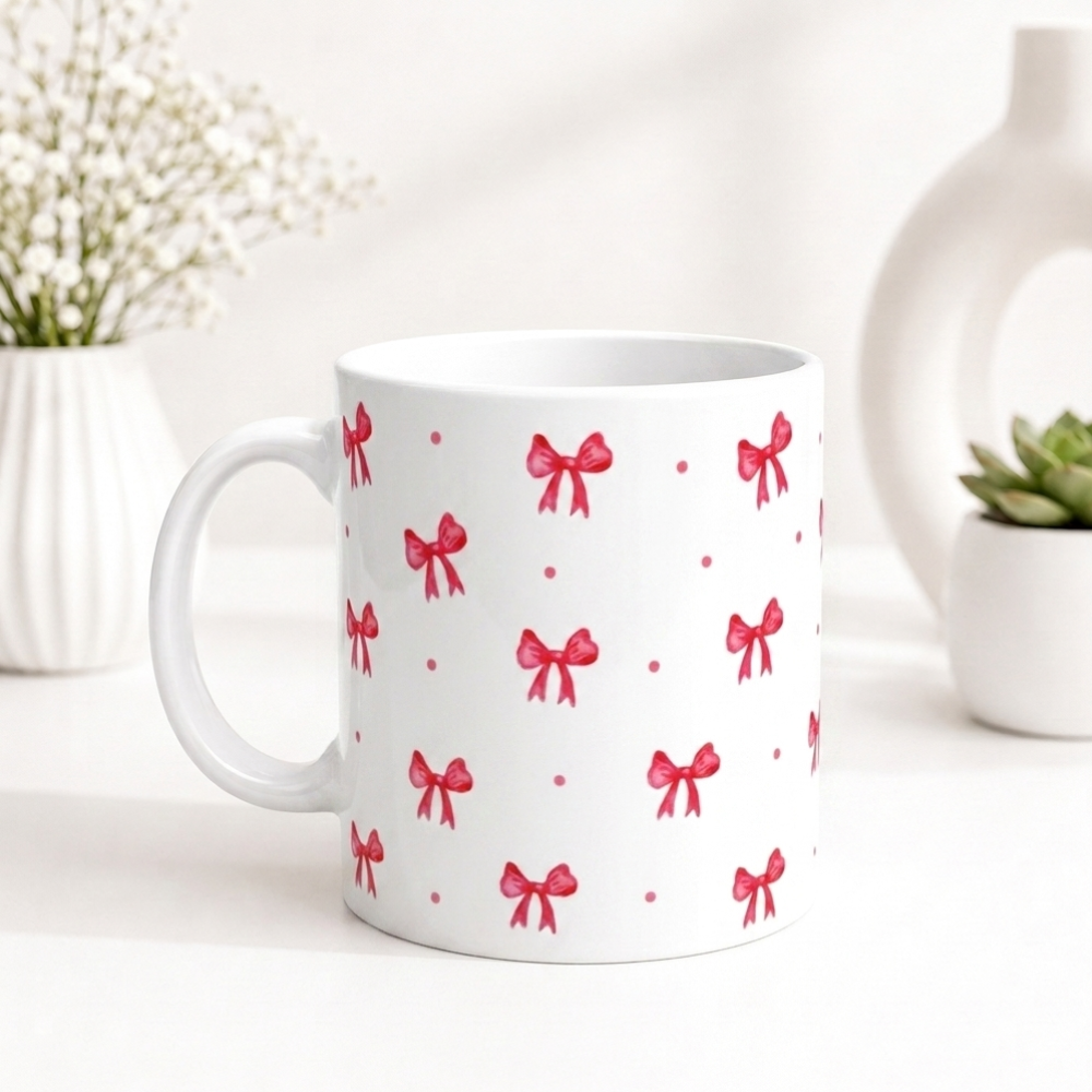 Caneca De Porcelana Personalizada Lacinho Rosa