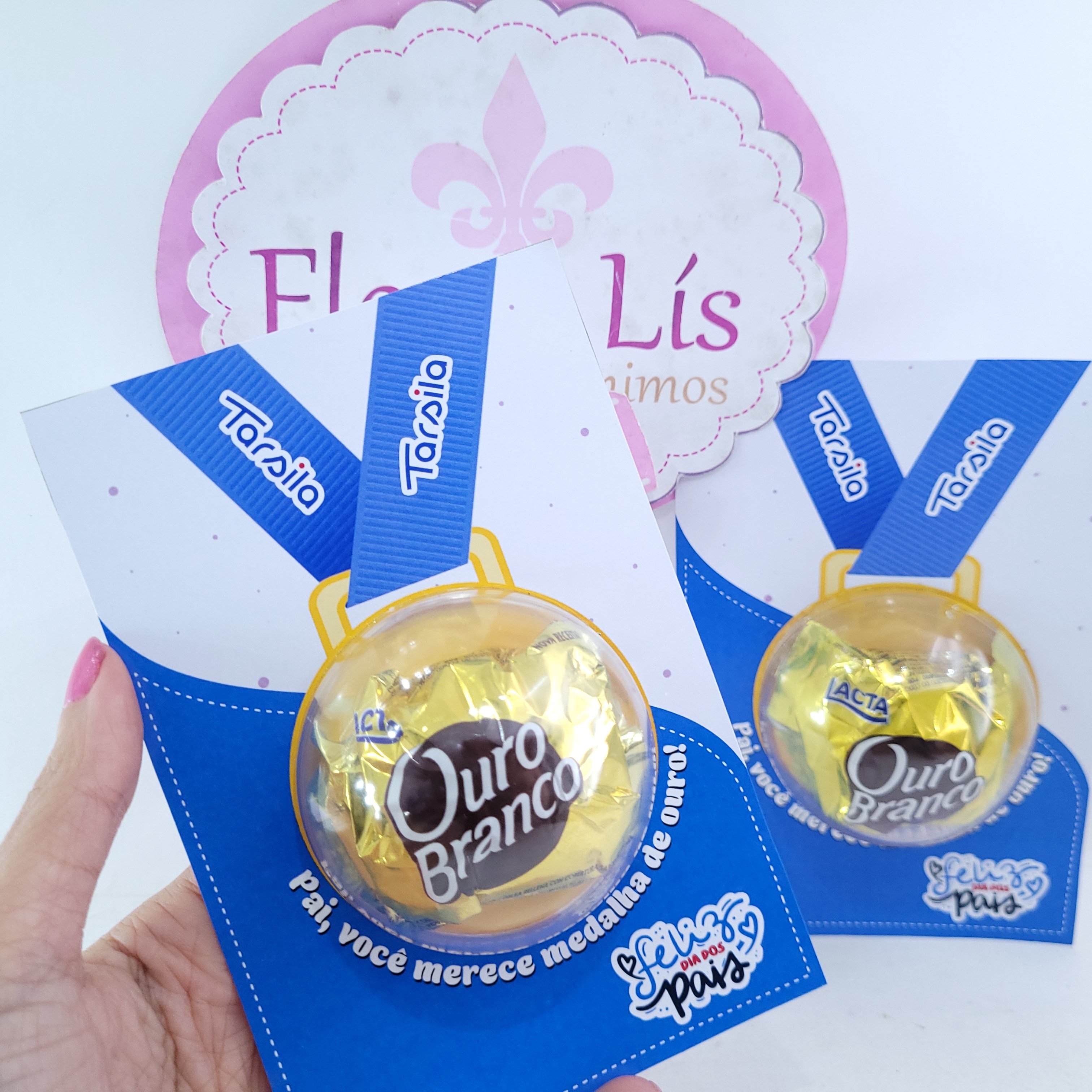 Presente Card Dia dos Pais Medalha com Bombom Ouro Branco Persona