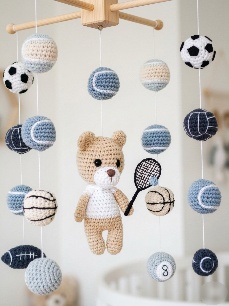 Mobile Ursinho Esportista Crochê Amigurumi