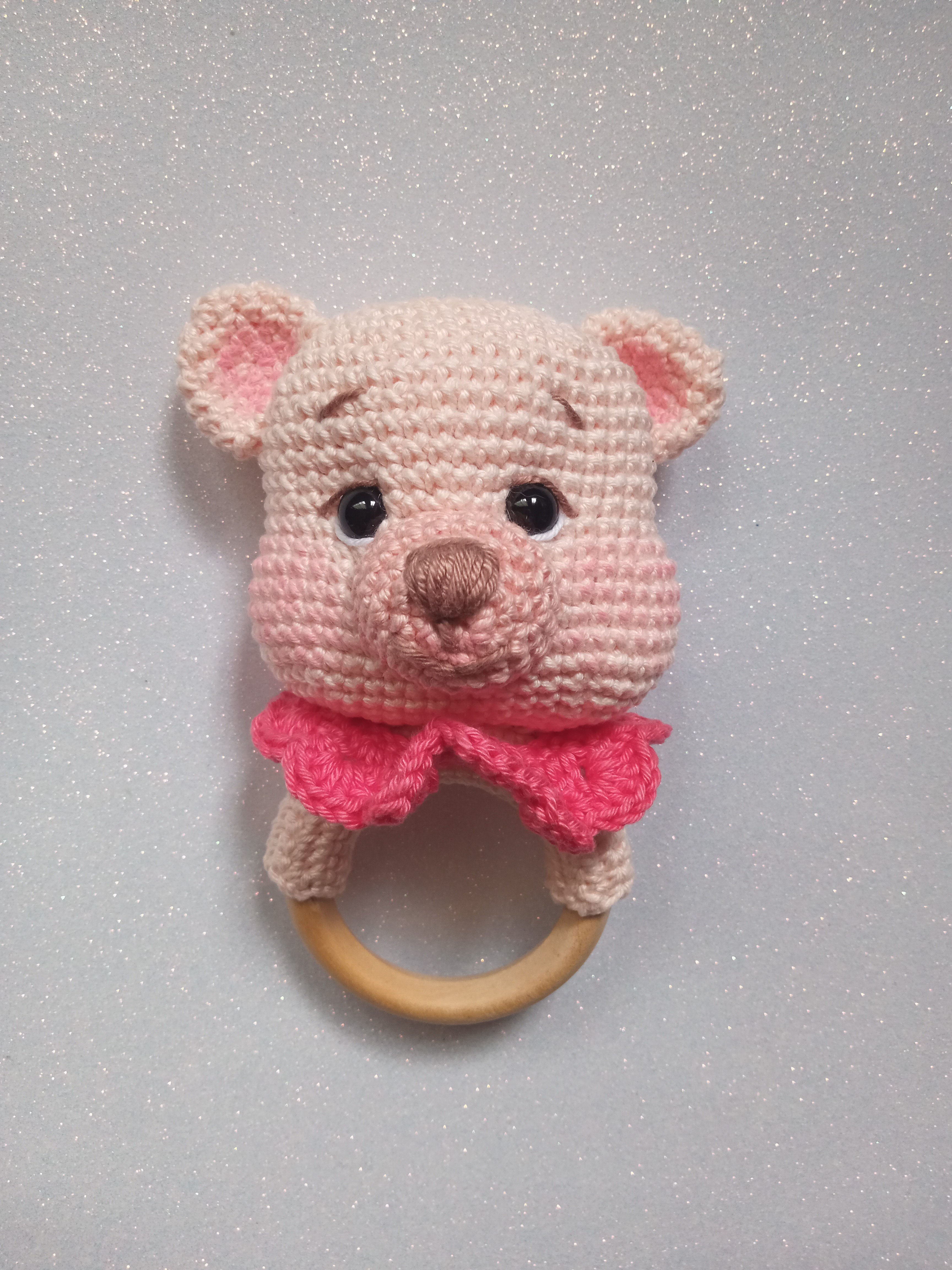 Chocalho ursinho rosa amigurumi /crochê