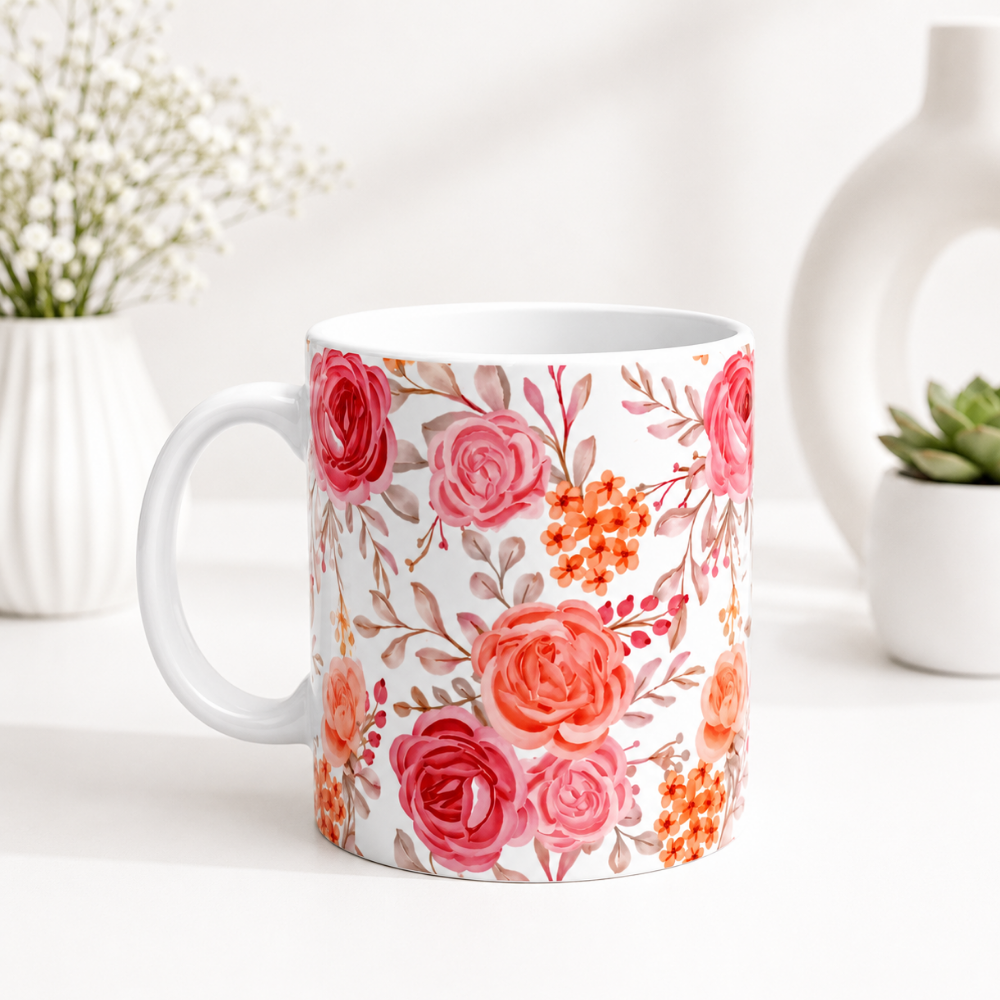 Caneca De Porcelana Personalizada Flores