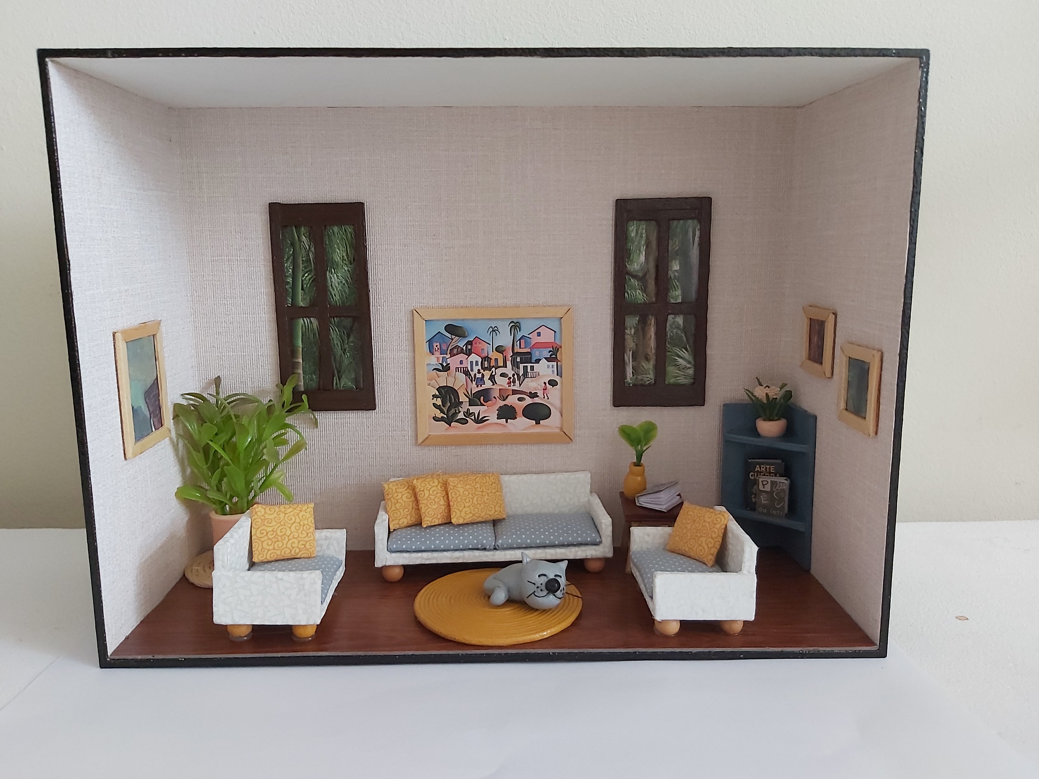Quadro Cenário Miniatura Sala Móveis Diorama