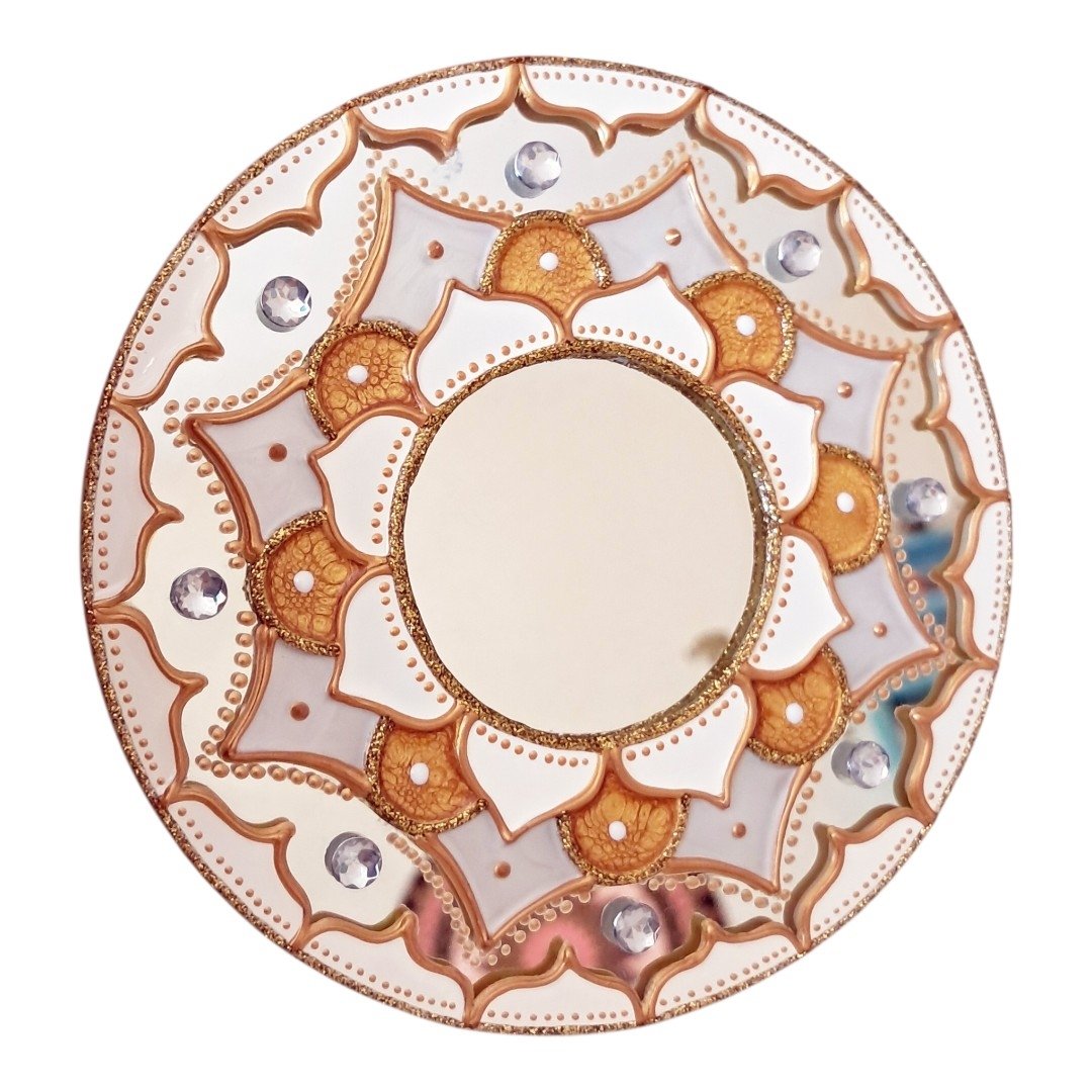 Espelho Decorativo Mandala Vitral para Porta de Entrada Branco 12