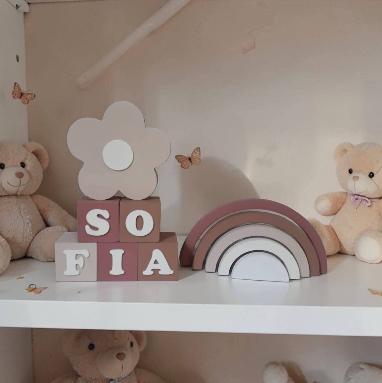 Kit decorativo arco iris + flor + cubos de mdf decoração infantil