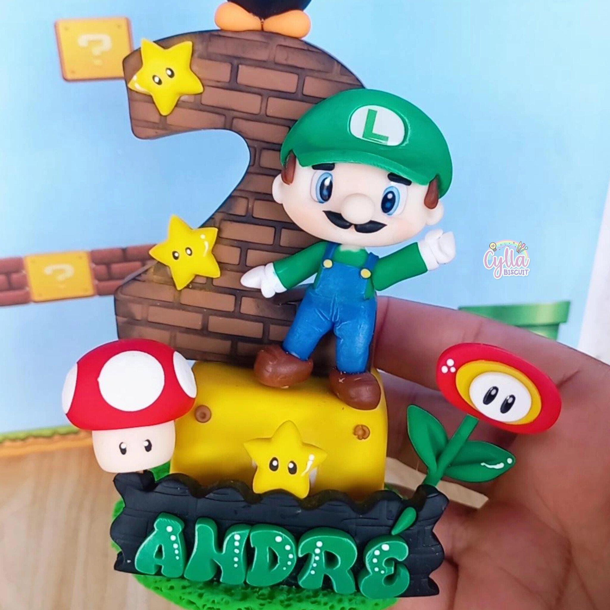 Vela personalizada Super Mario Bros  Luigi  em biscuit
