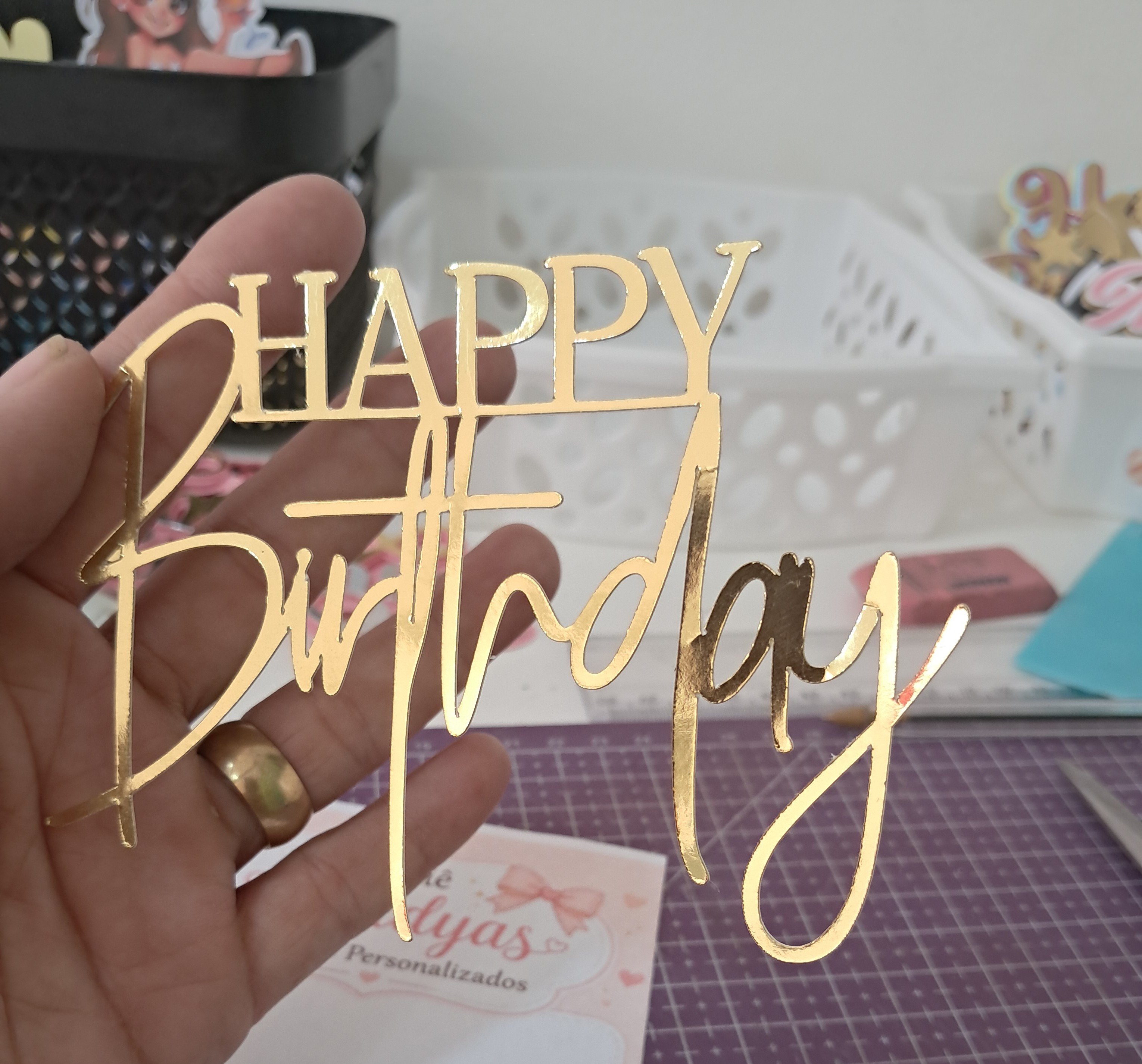 10 Topo de bolo lamicorte. Happy Birthday Frente de bolo