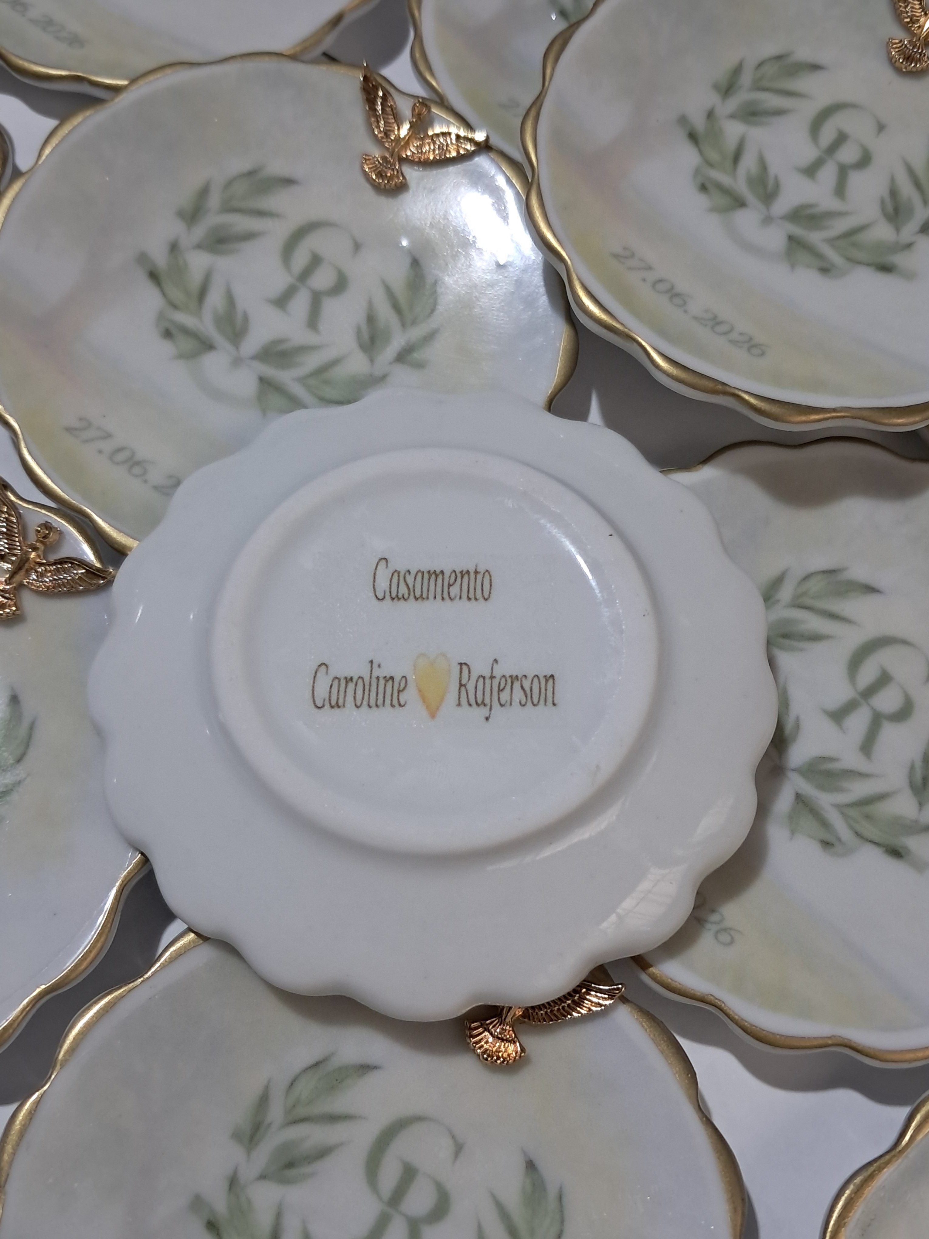 Lembrança casamento joia do dia em porcelana personalizado