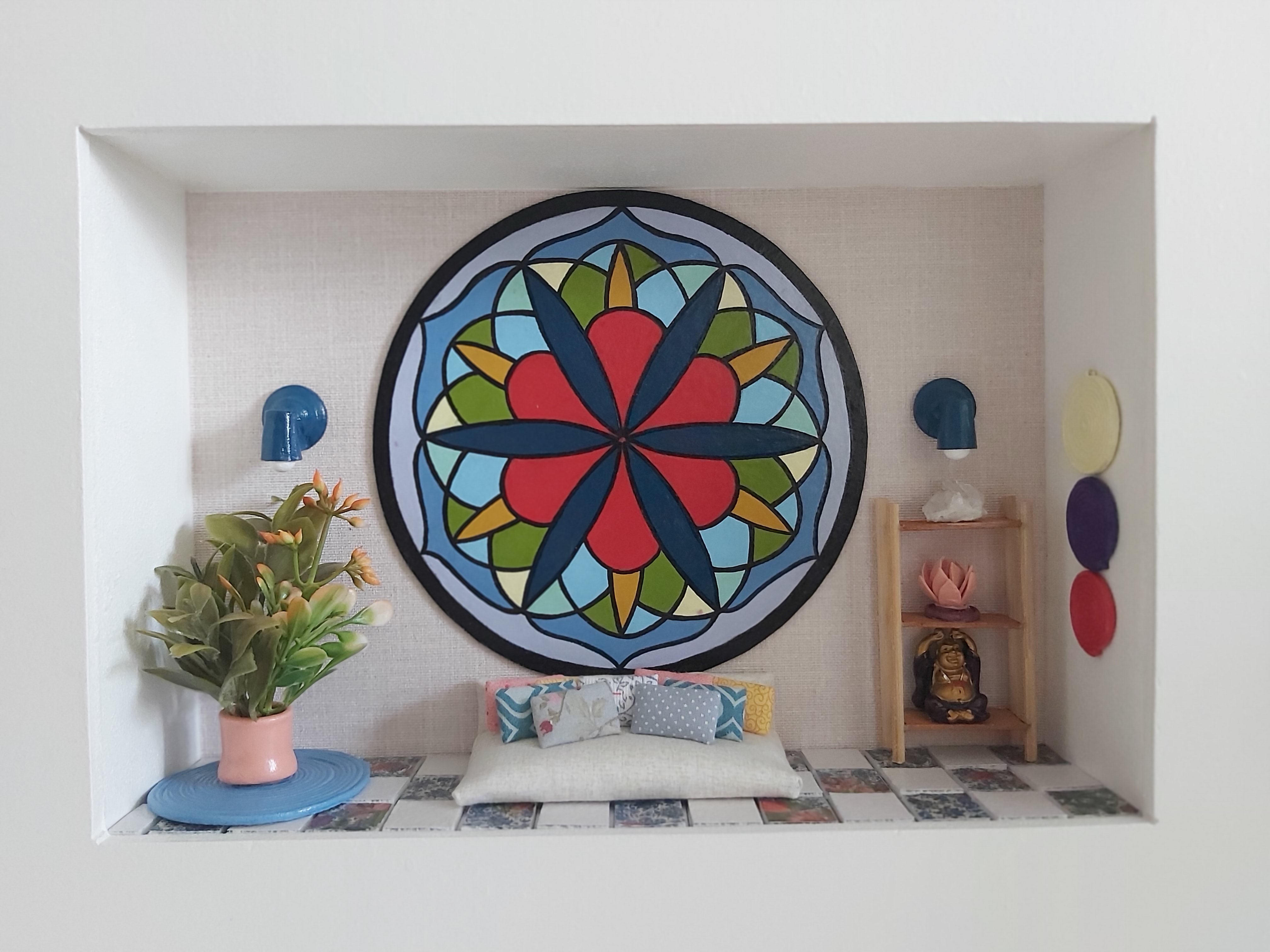 Quadro Cenário Miniatura Móveis Sala Mandala Zen Diorama