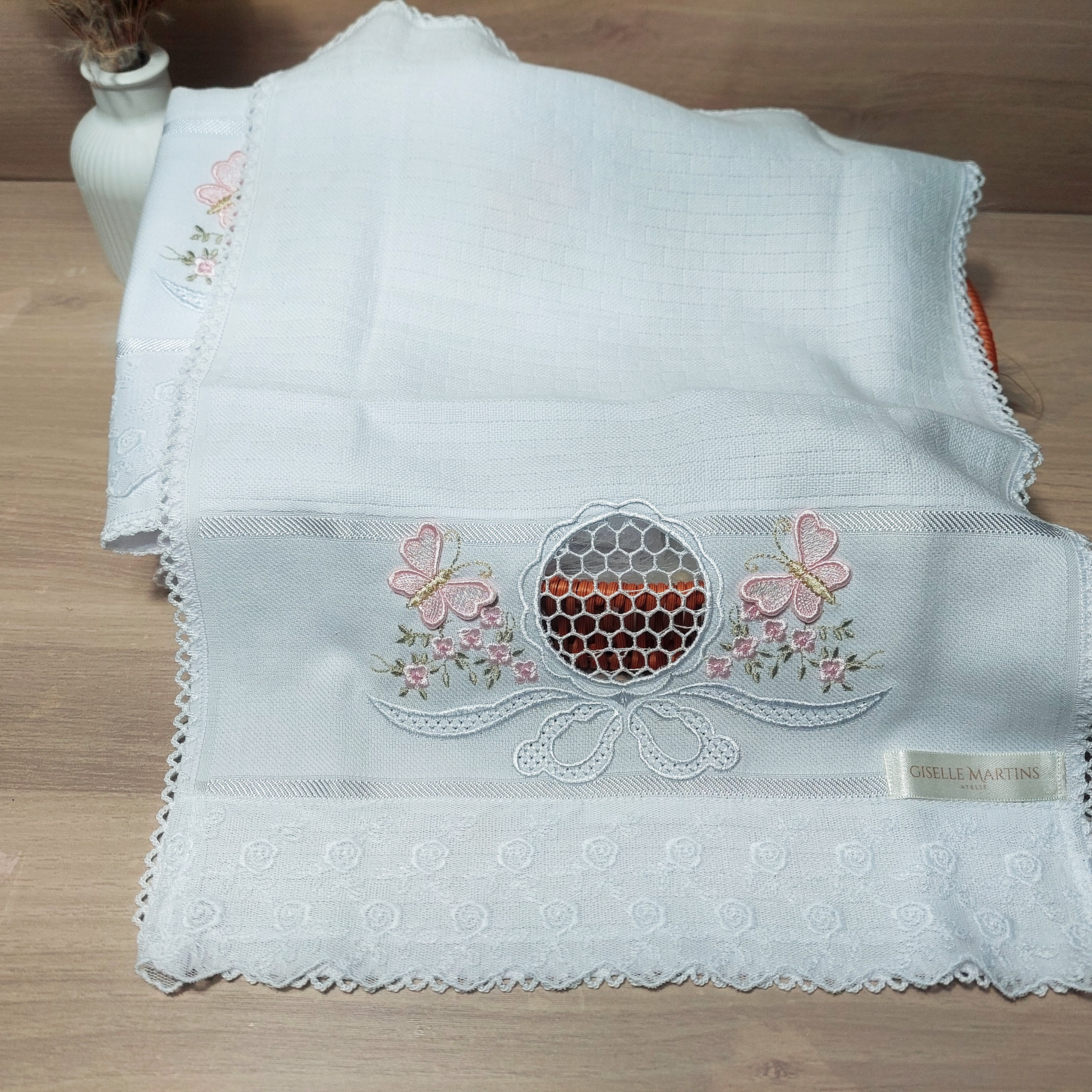 Kit Fralda personalizado floral richelieu rosa bebê