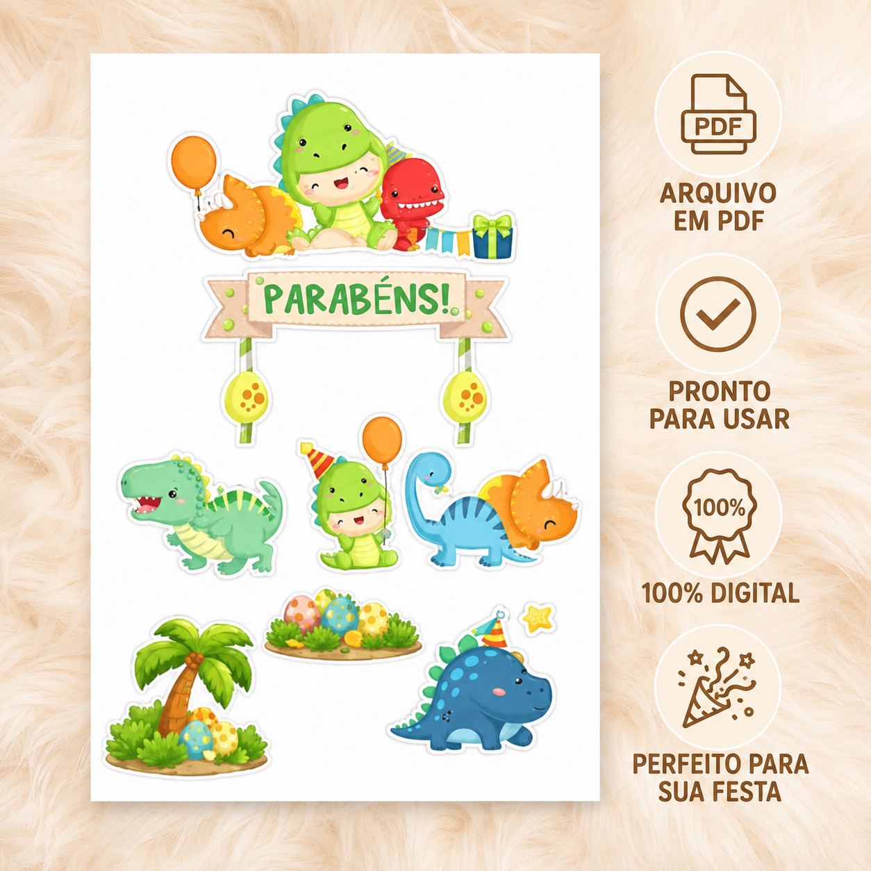 Topo de Bolo Dinossauro Roar Arquivo PDF