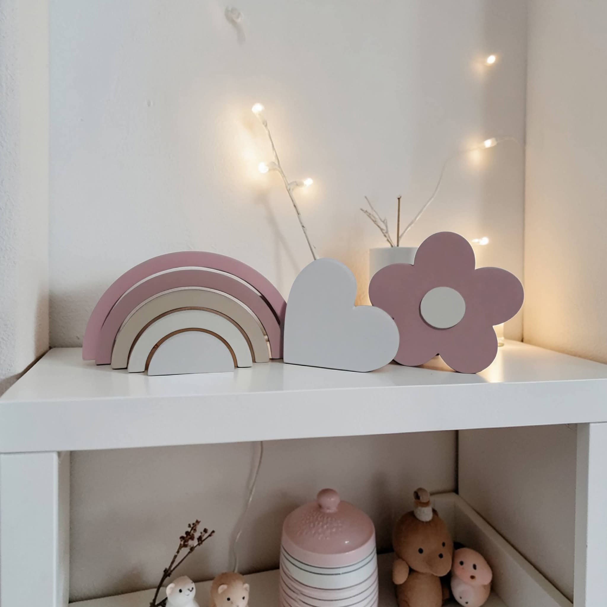 Kit decoração em mdf Arco íris, flor e coraçao enfeite de mdf ado