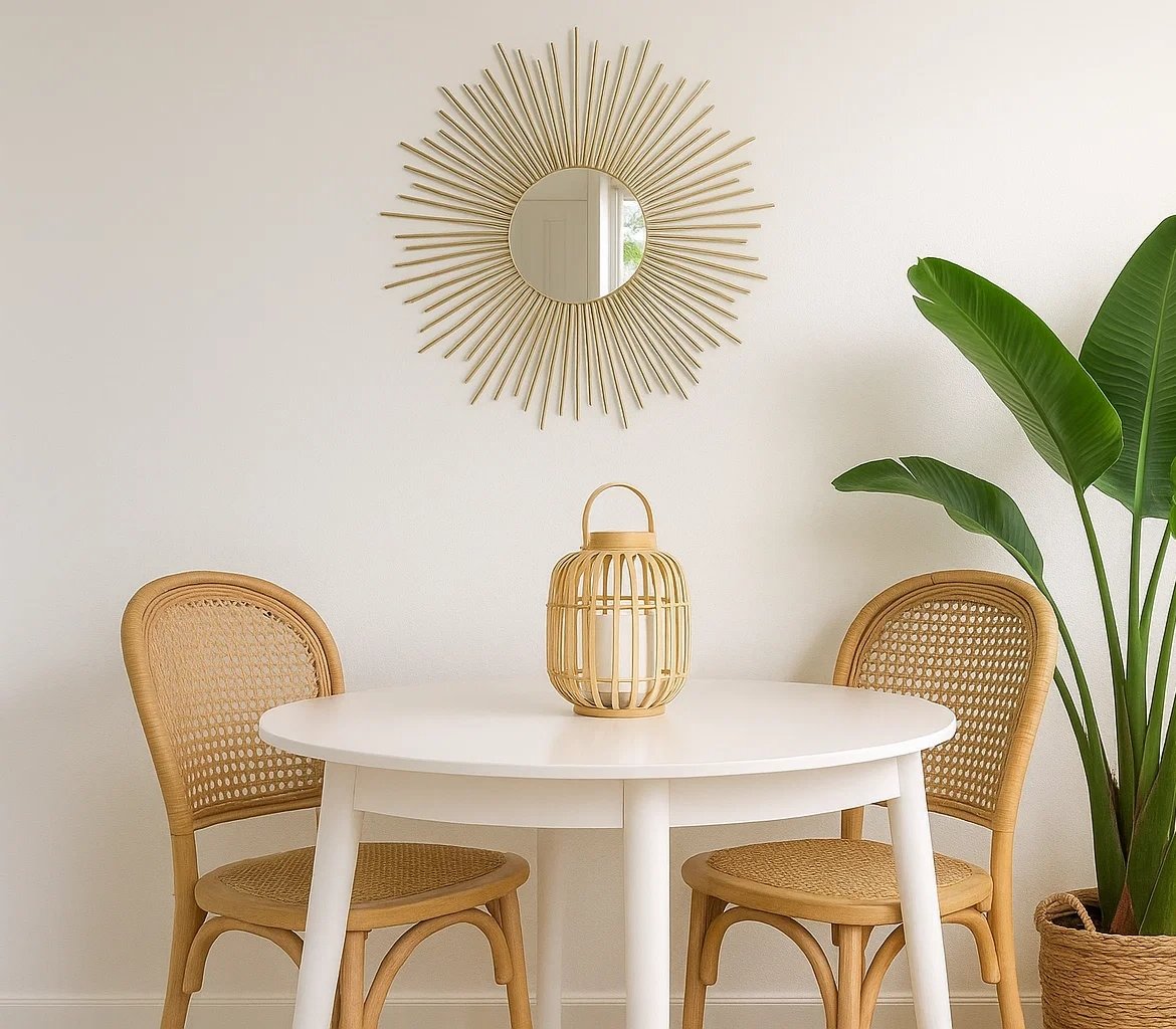 Espelho Sol 70cm Artesanal Madeira de Bambu Decoração Criativa