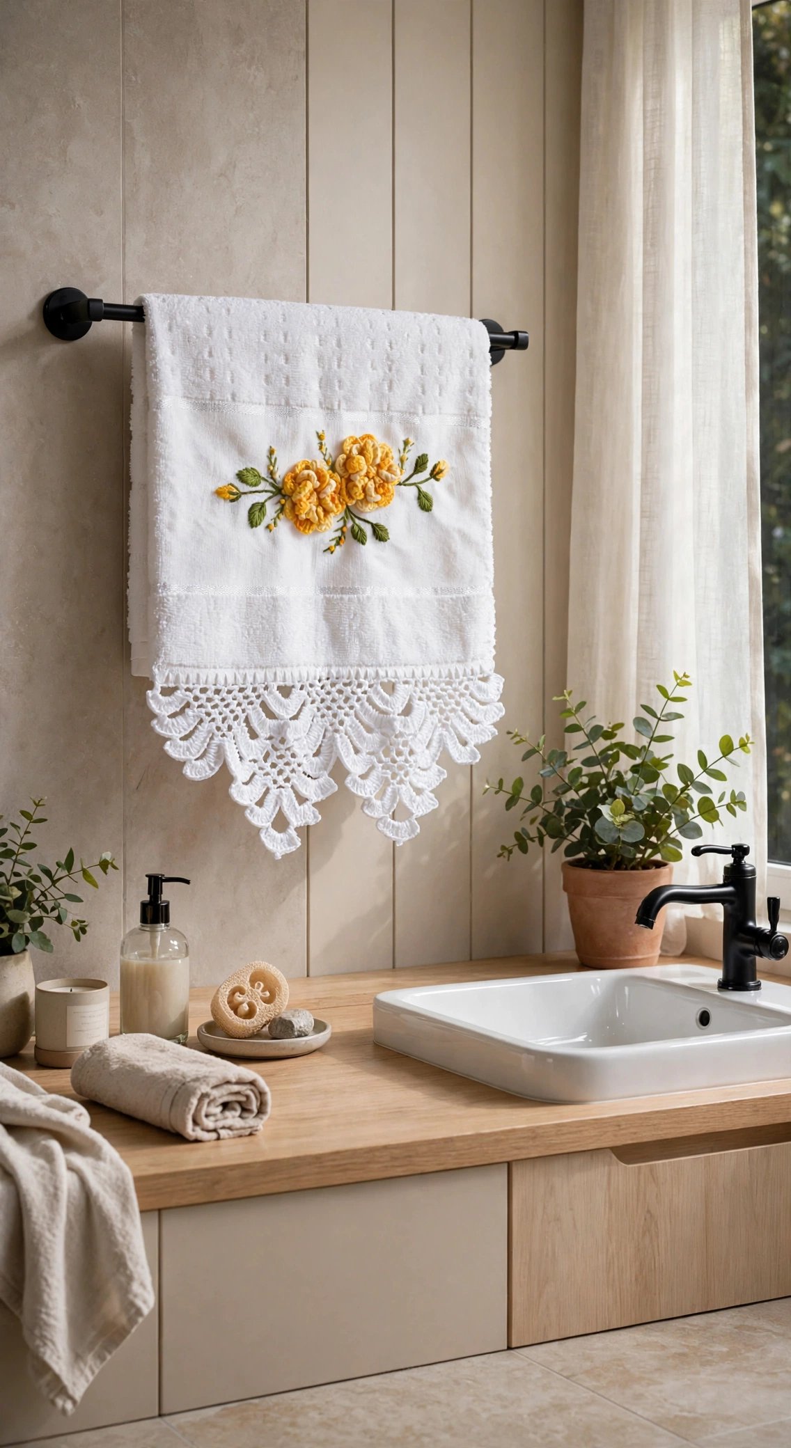 TOALHA LAVABO COM APLICAÇÕES BORDADA