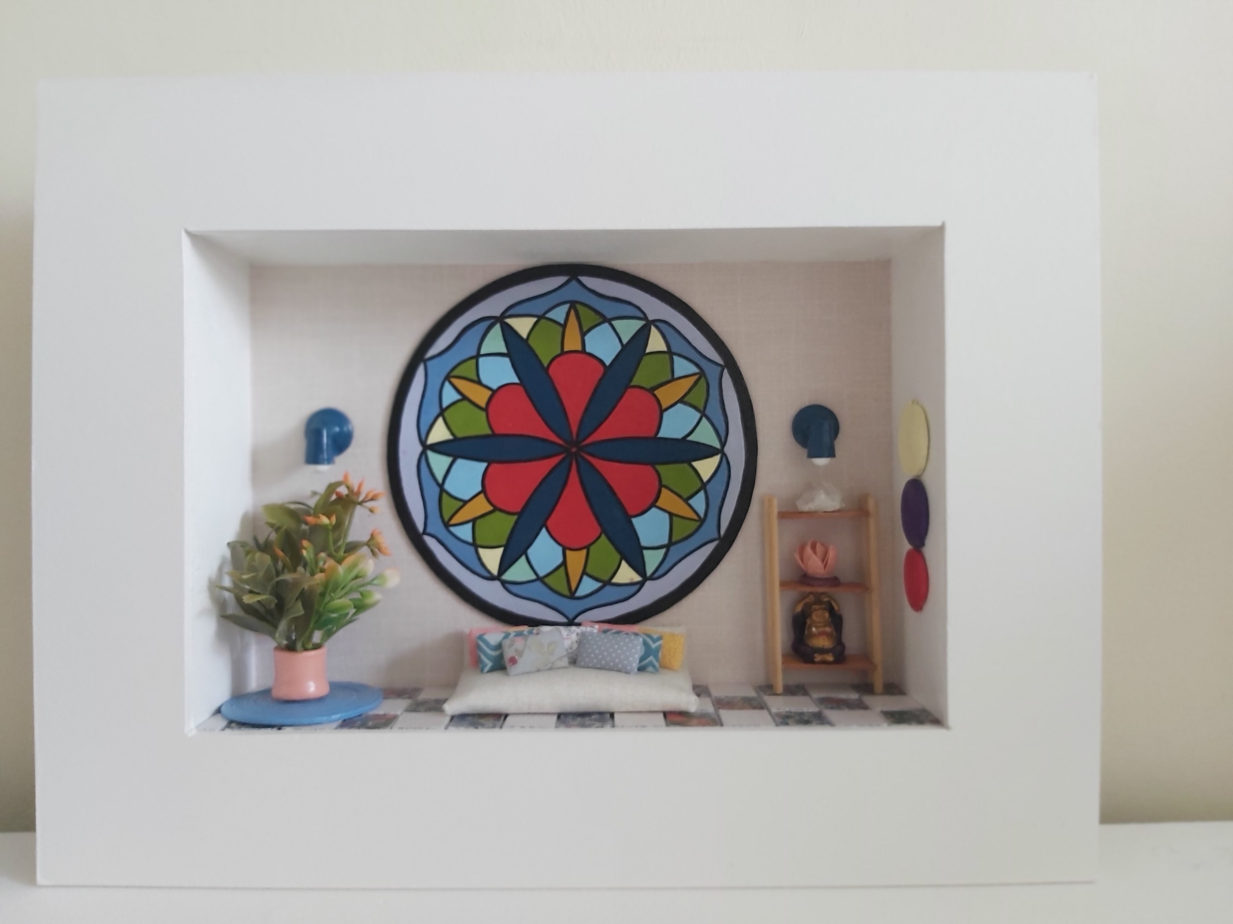 Quadro Cenário Miniatura Móveis Sala Mandala Zen Diorama