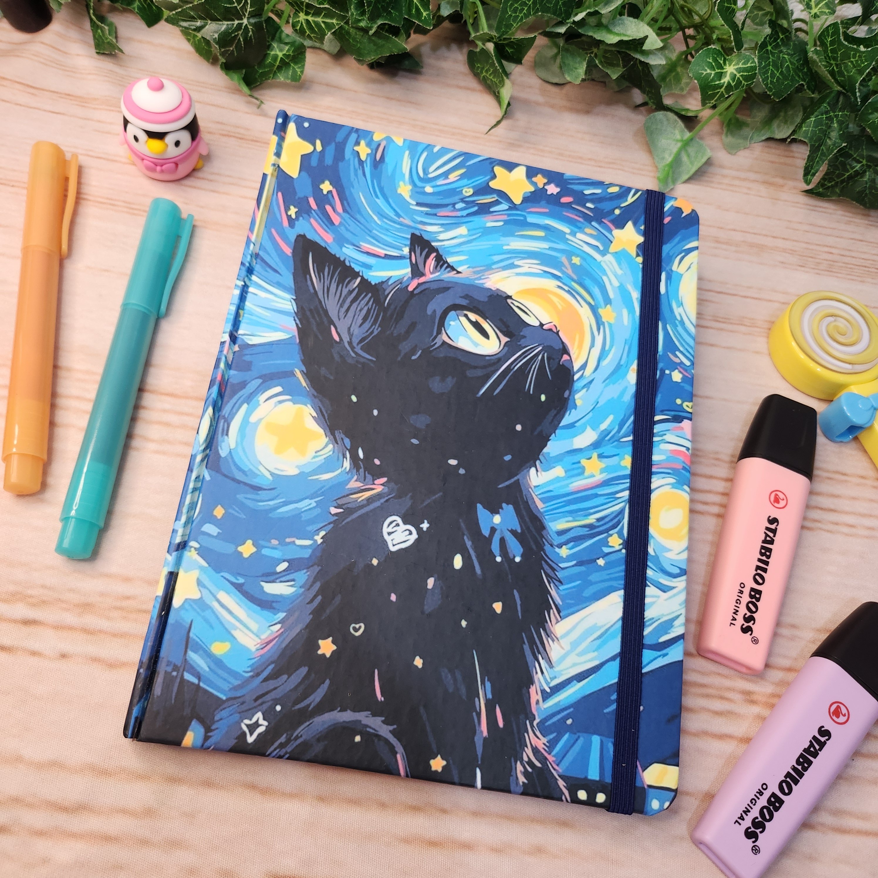 Caderno Sketchbook Gato Noite Estrelada A5 l journal l Desenho l