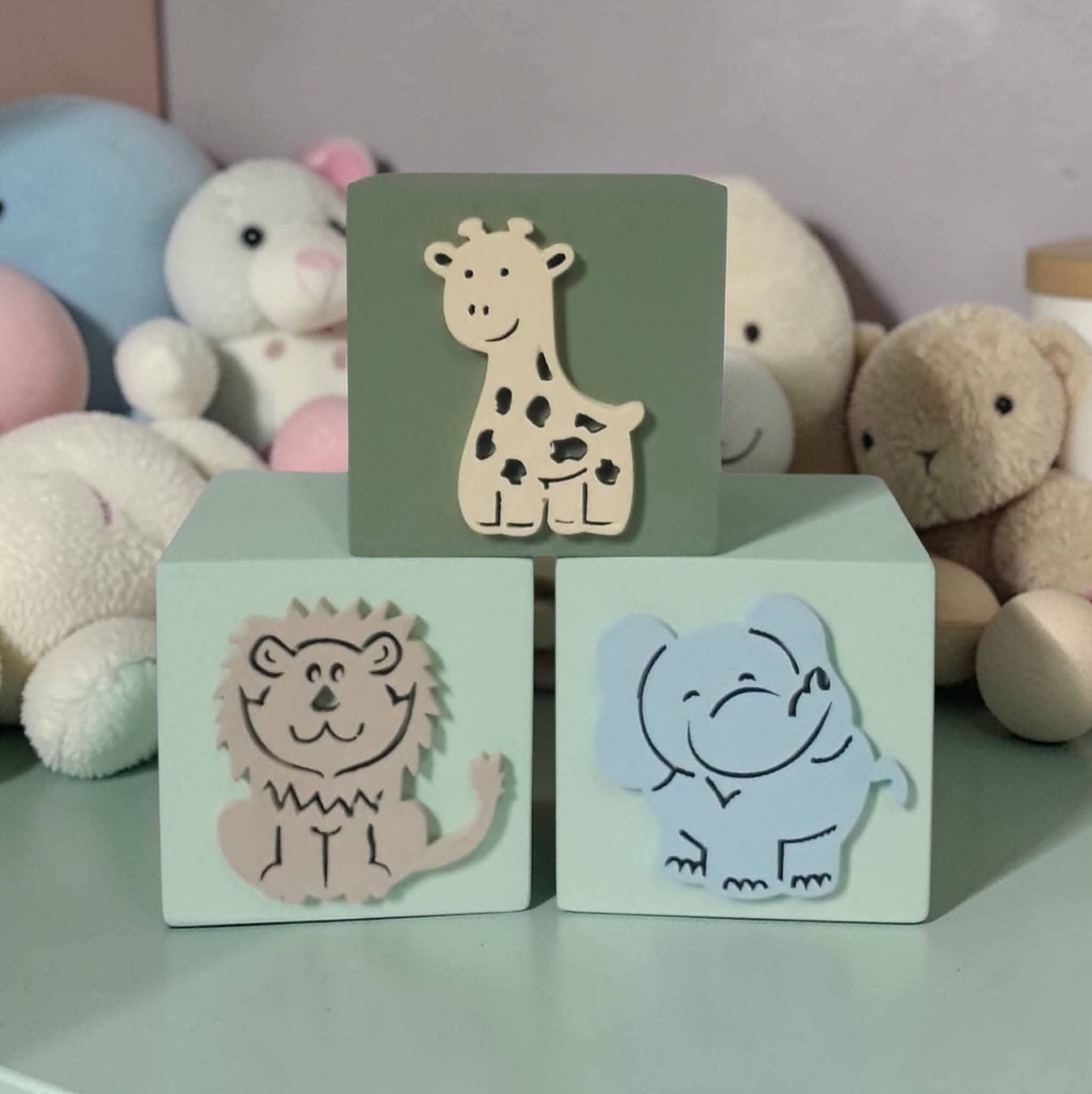 Kit decorativo 3 cubos 6x6 de mdf tema safari decoração de festa