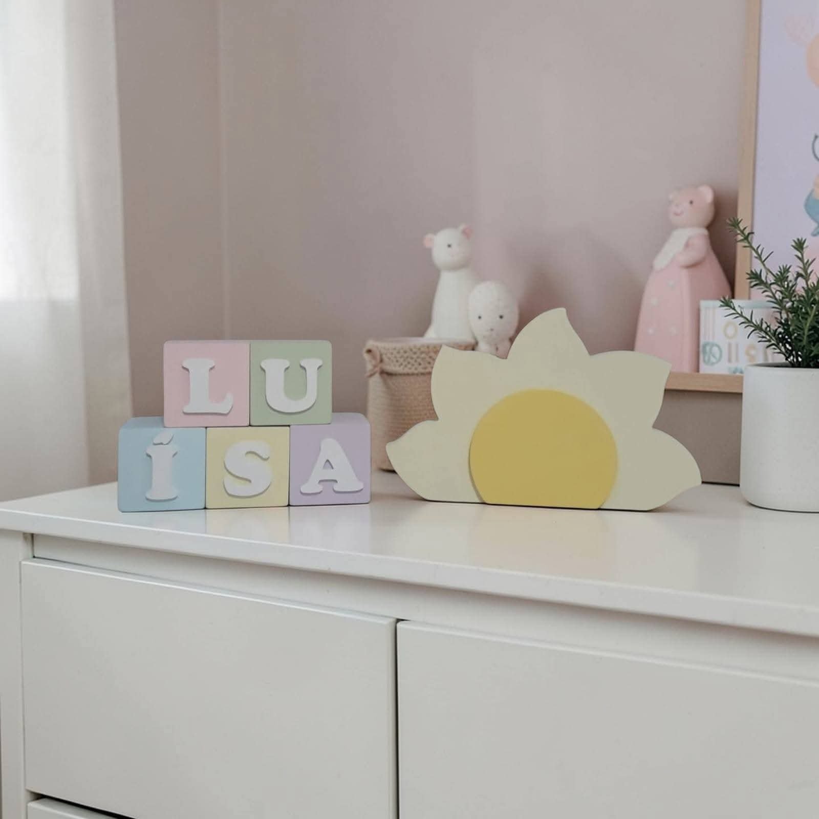 Kit decorativo sol + cubos de mdf decoração infantil de quarto e