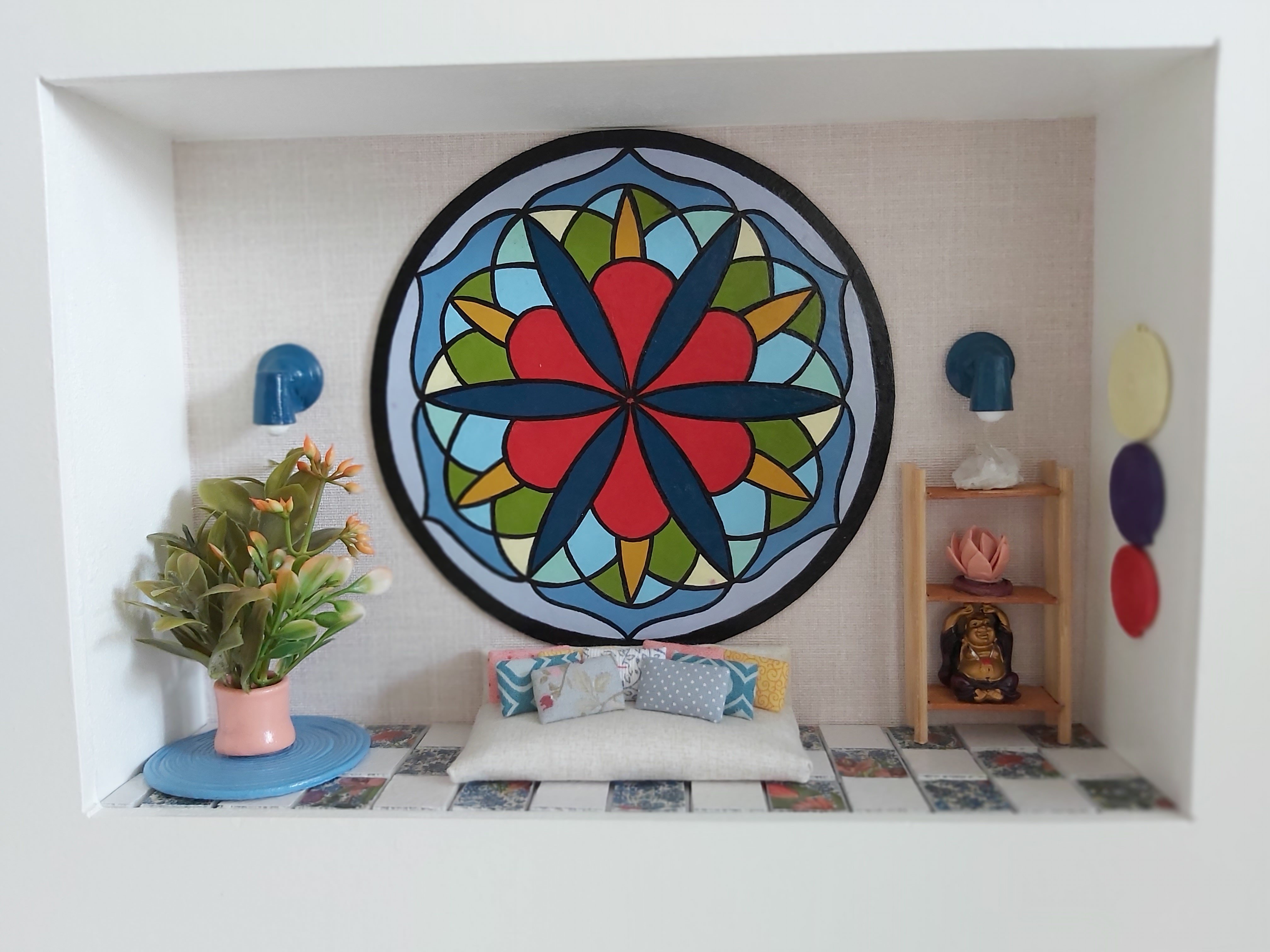 Quadro Cenário Miniatura Móveis Sala Mandala Zen Diorama