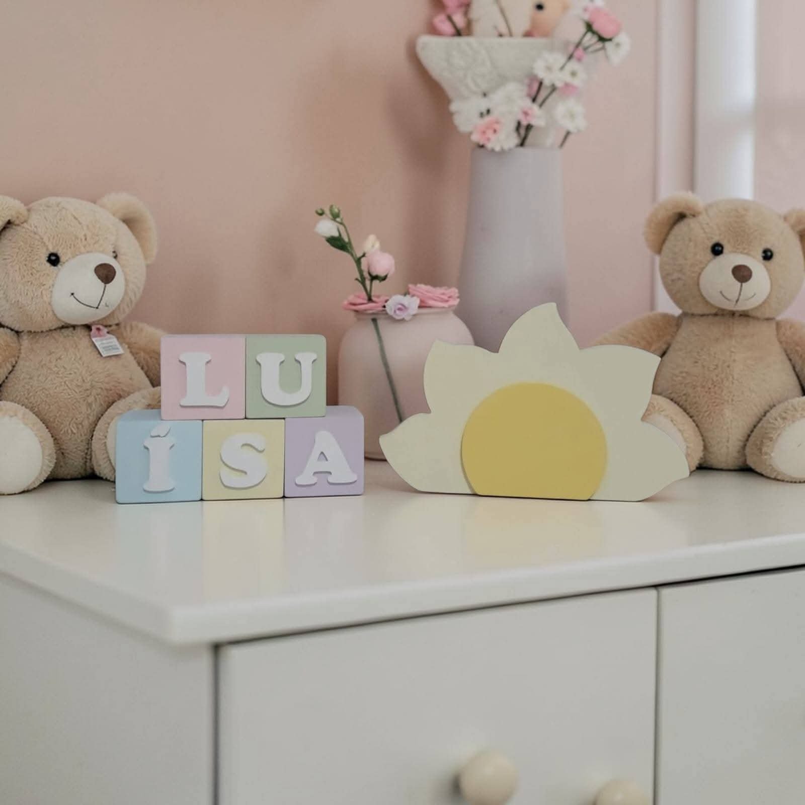 Kit decorativo sol + cubos de mdf decoração infantil de quarto e