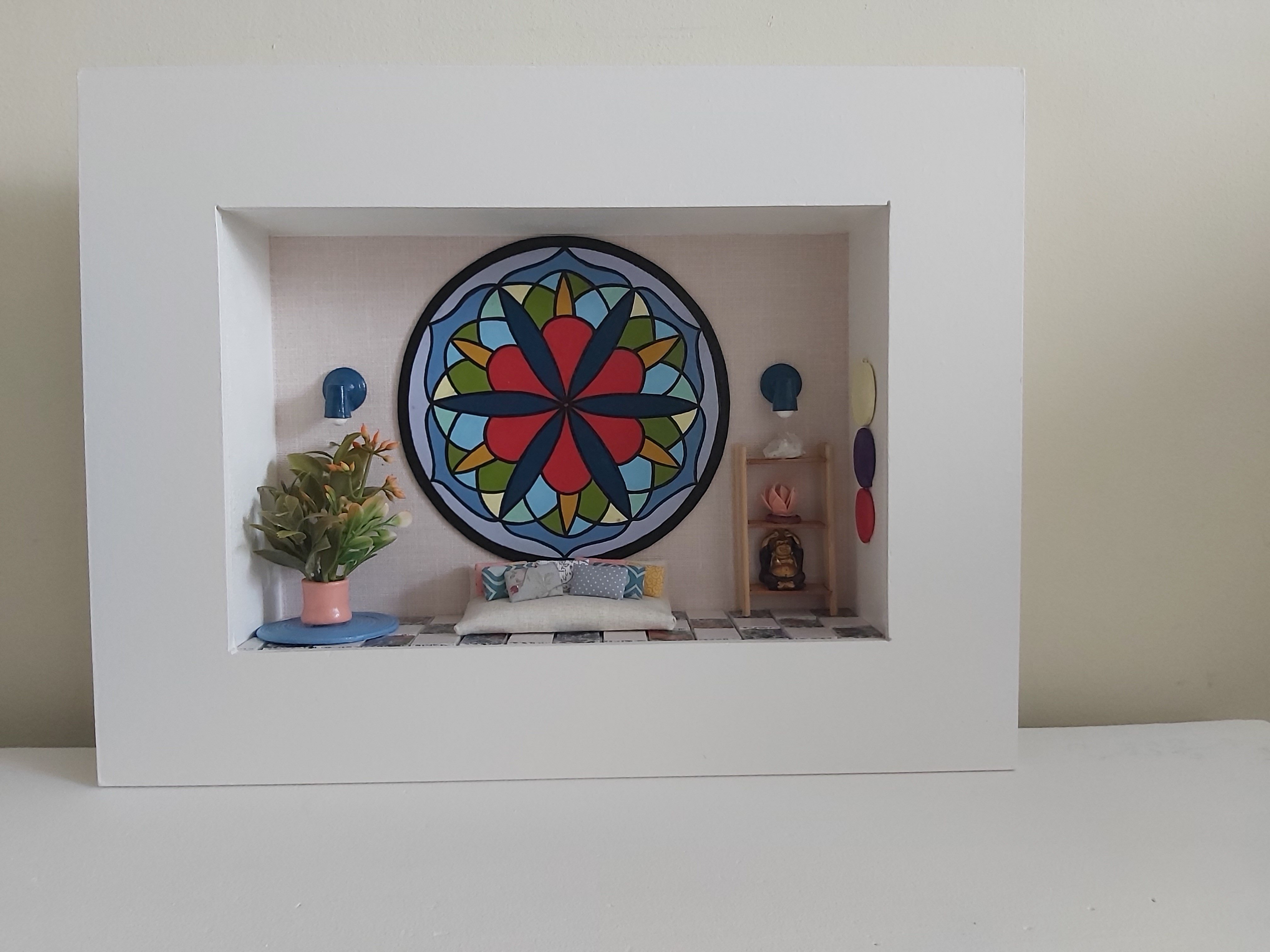 Quadro Cenário Miniatura Móveis Sala Mandala Zen Diorama