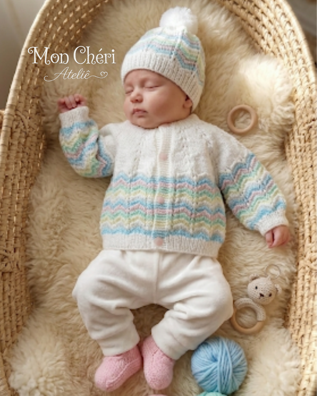 Conjunto Tricô Bebê Candy Colors - Saída de Maternidade ou Prese