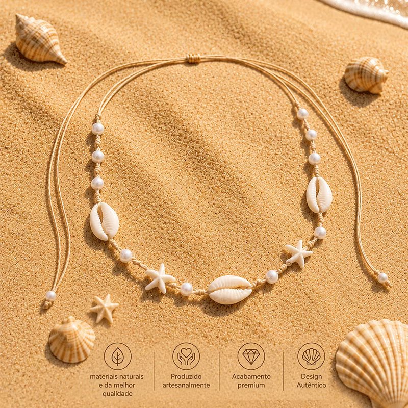 Colar de Estrelas Pérolas Regulável Feminino Moda Praia Verão
