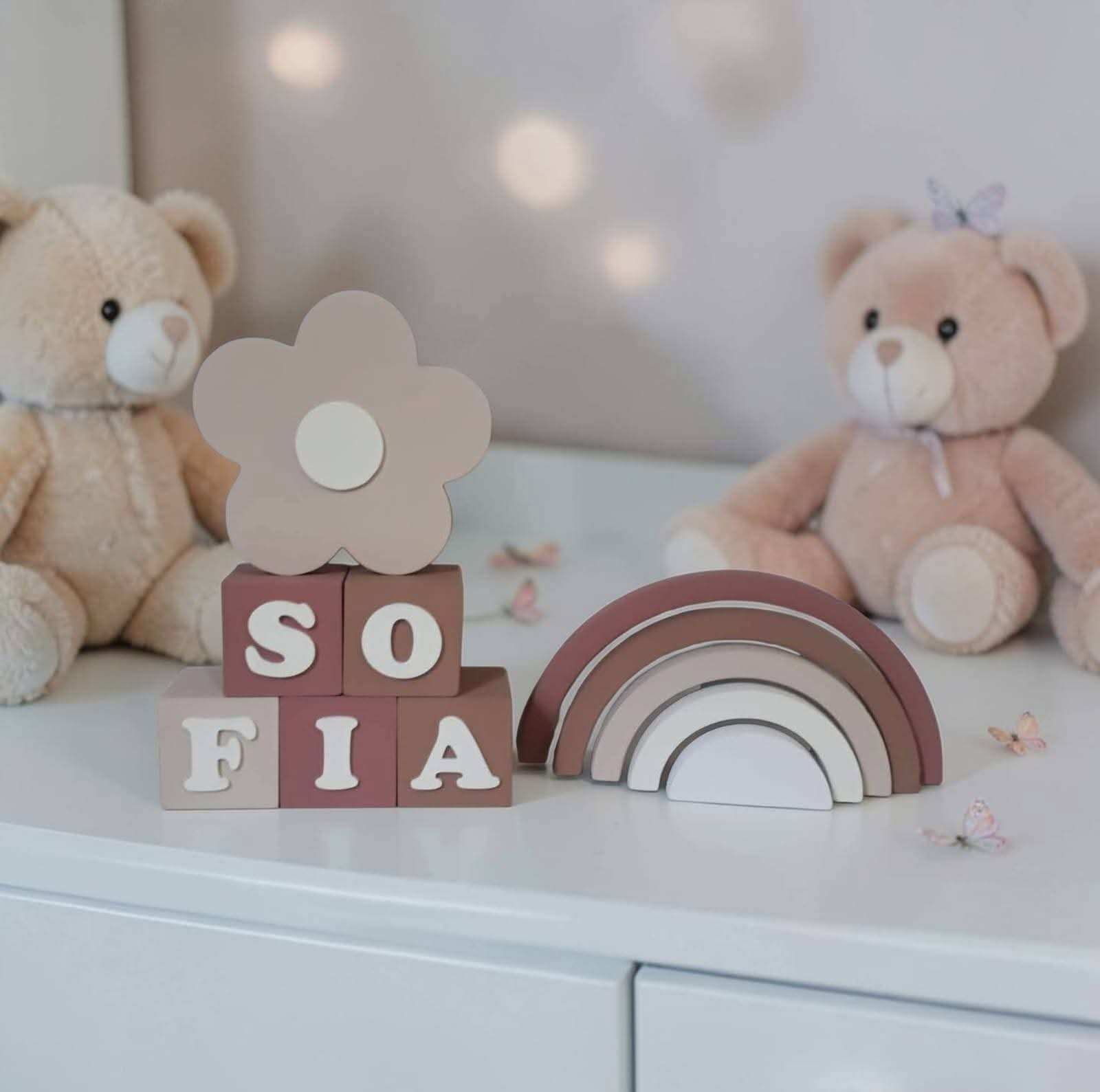 Kit decorativo arco iris + flor + cubos de mdf decoração infantil