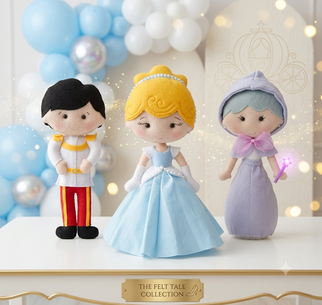 Kit Cinderela em Feltro – Trio de Personagens (Cinderela, Príncip