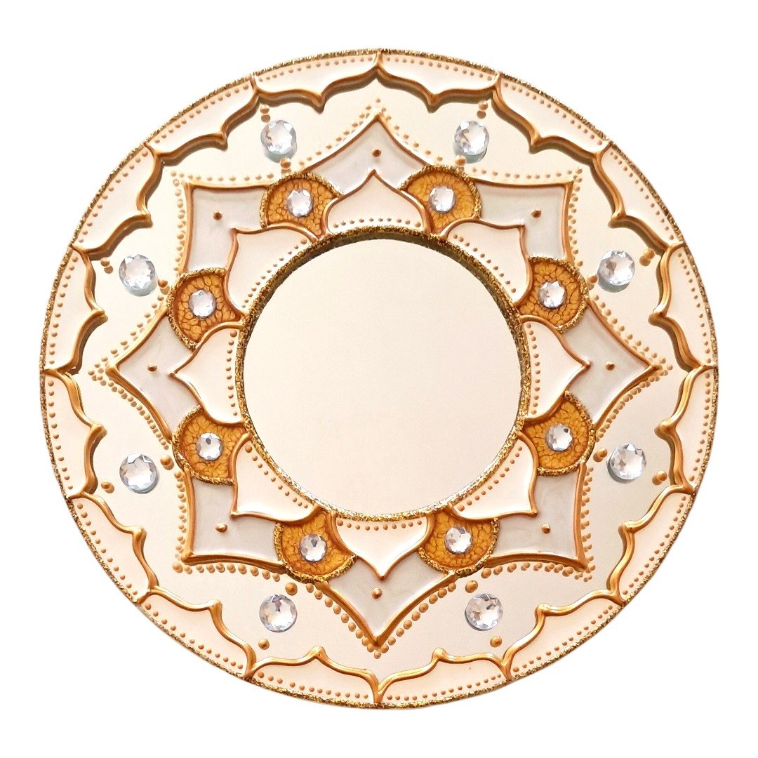 Espelho Decorativo Mandala Vitral para Porta de Entrada Branco 12