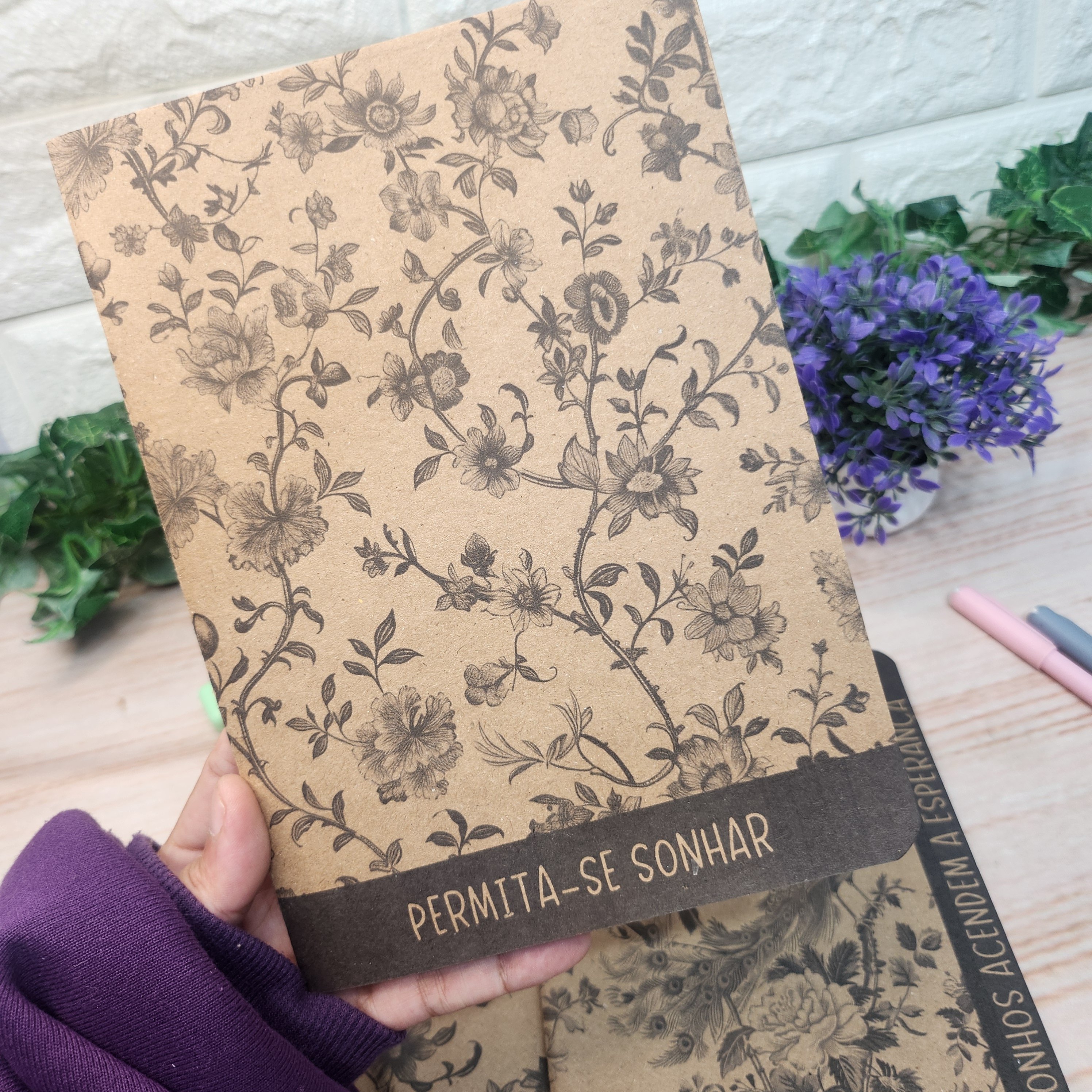 Caderno Midori Kraft Floral Kit 4 unidades l A5 Midori l Anotaçõe