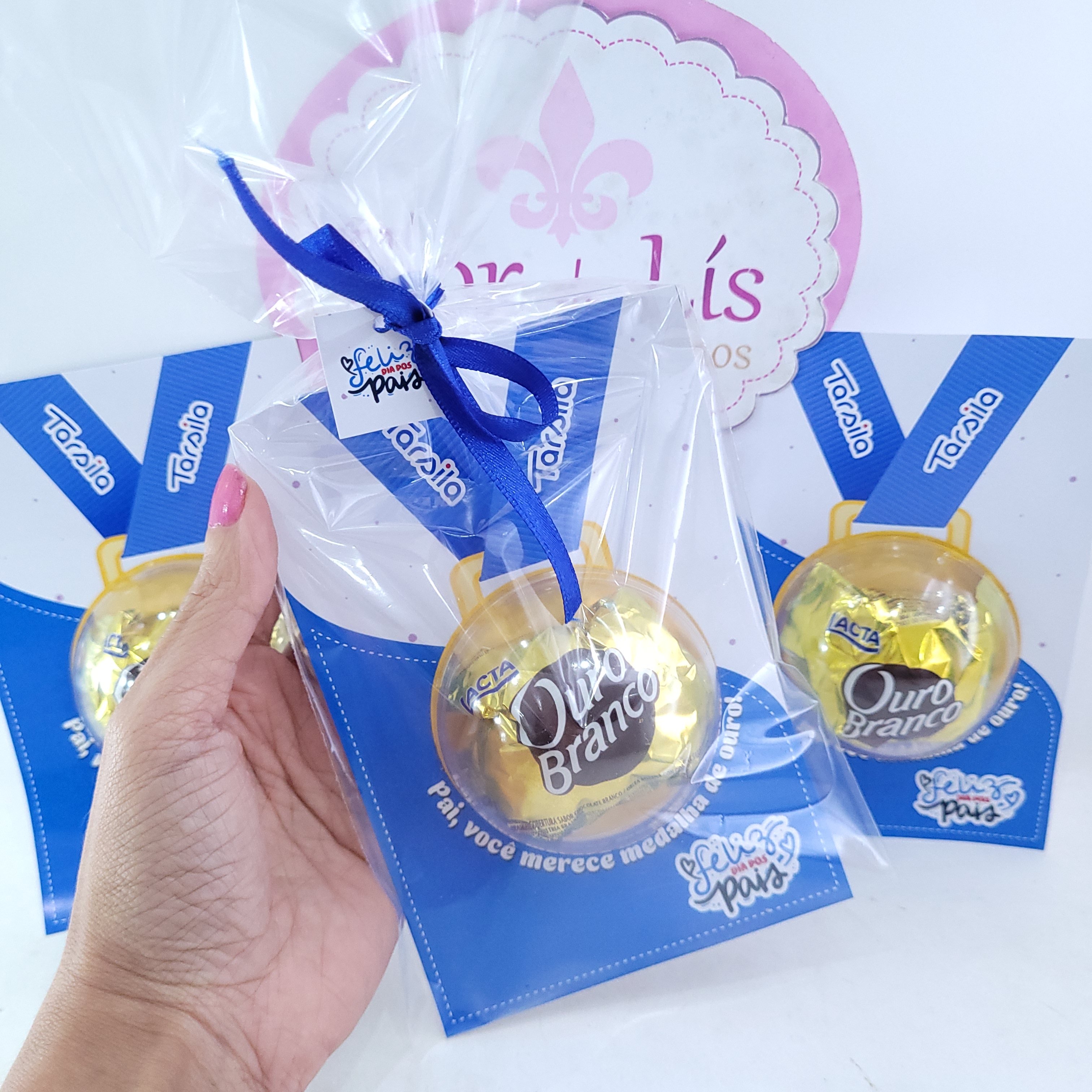 Presente Card Dia dos Pais Medalha com Bombom Ouro Branco Persona