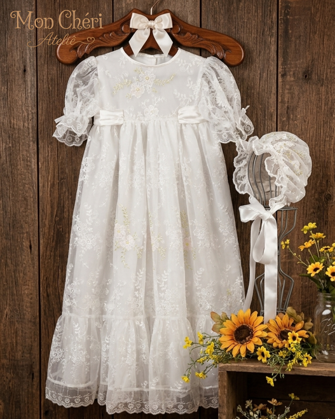 Mandrião de Batismo / Vestido de Batizado Infantil - Tule de Ren
