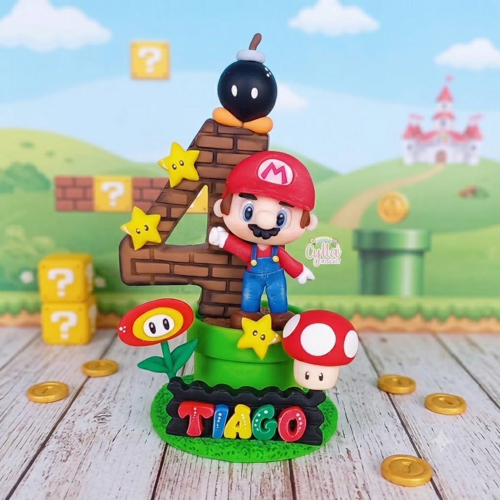 Vela personalizada Super Mario Bros em biscuit