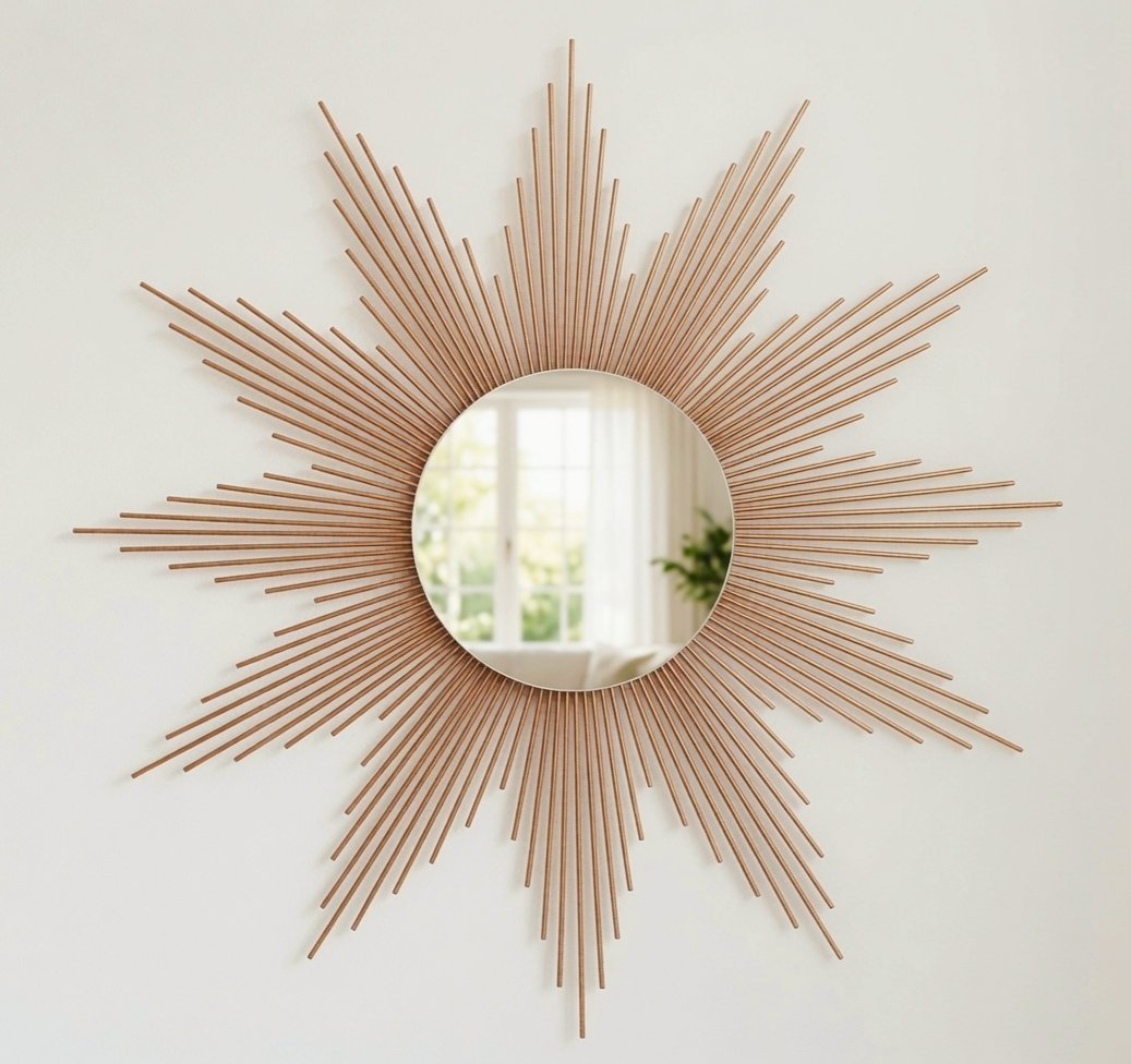 Espelho Sol Grande Madeira de Bambu 80cm Artesanal