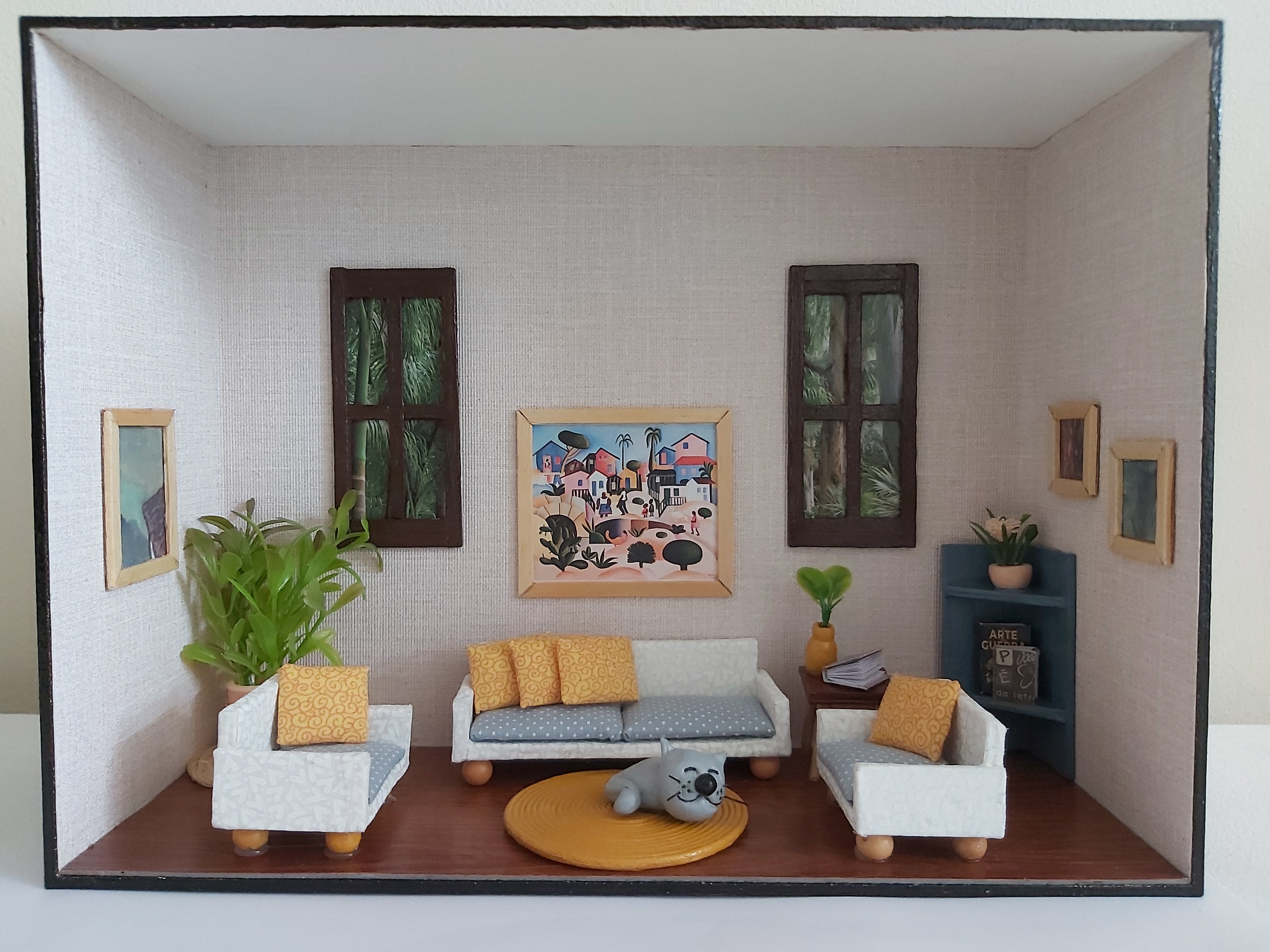 Quadro Cenário Miniatura Sala Móveis Diorama