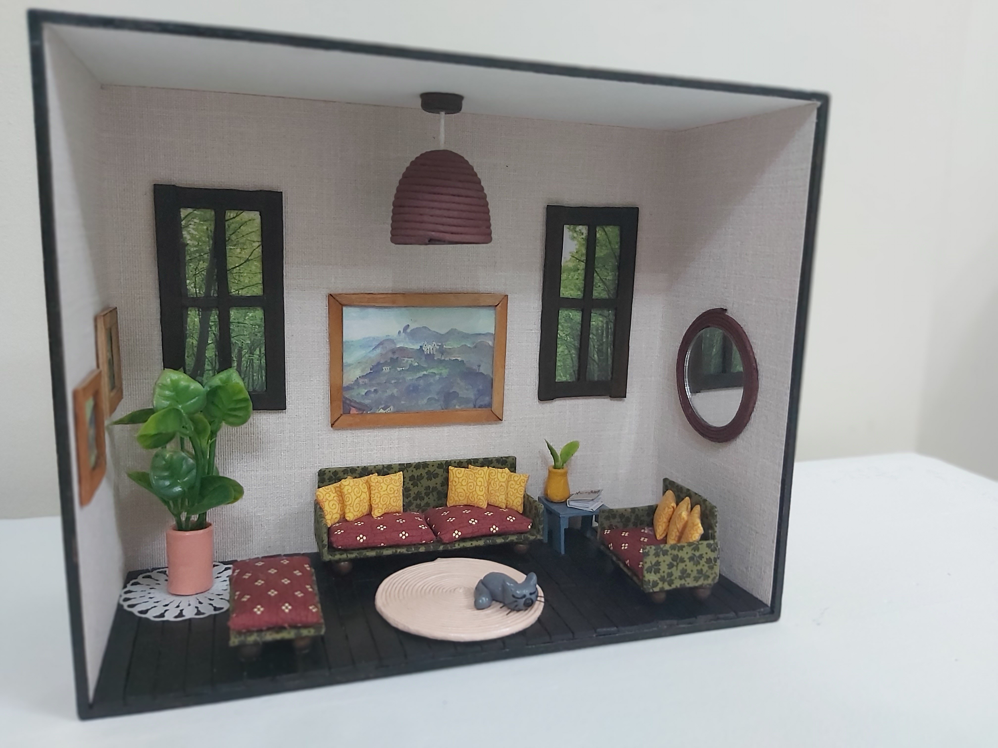 Quadro Miniatura Diorama Sala Móveis Espelho