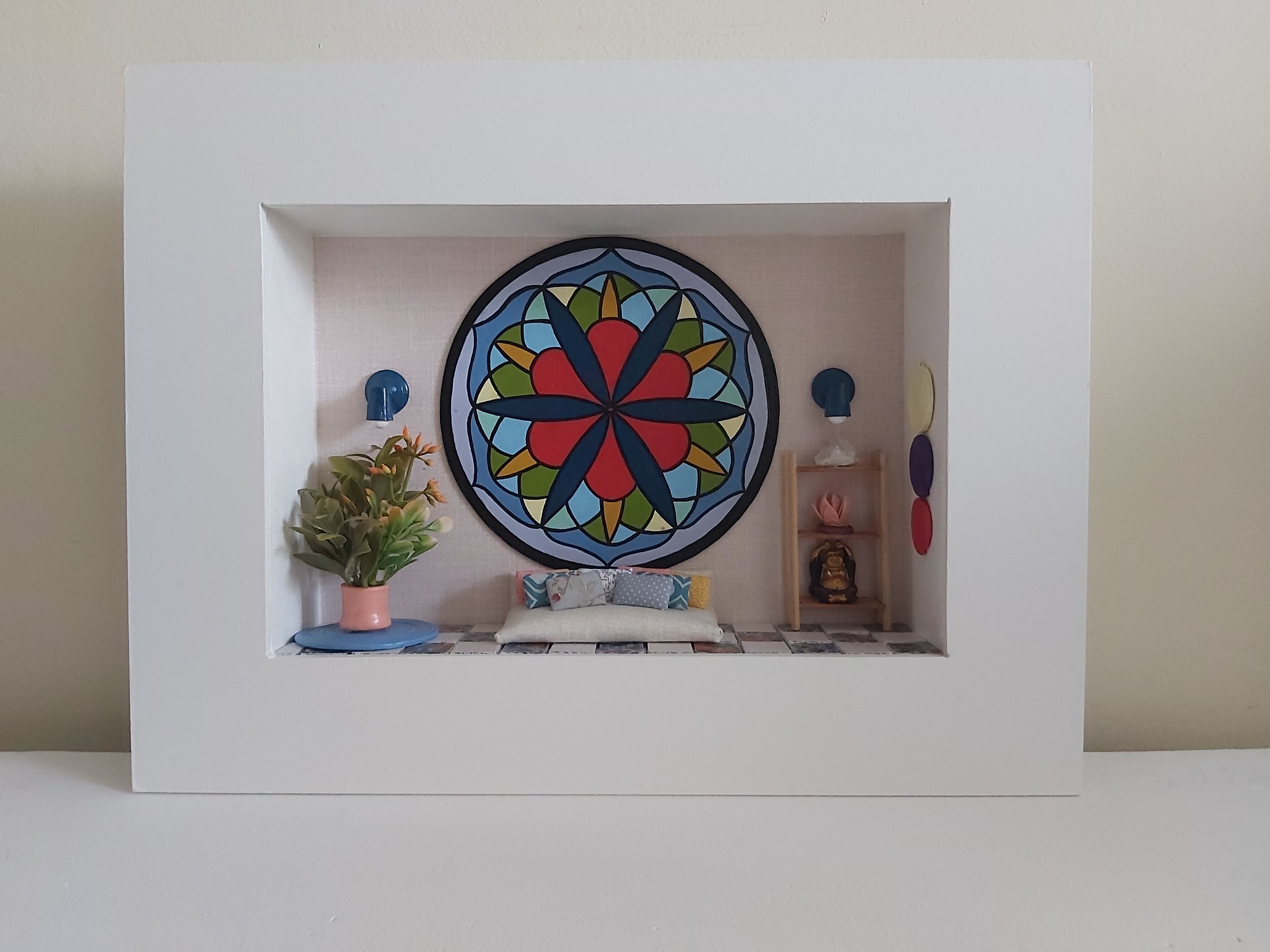 Quadro Cenário Miniatura Móveis Sala Mandala Zen Diorama