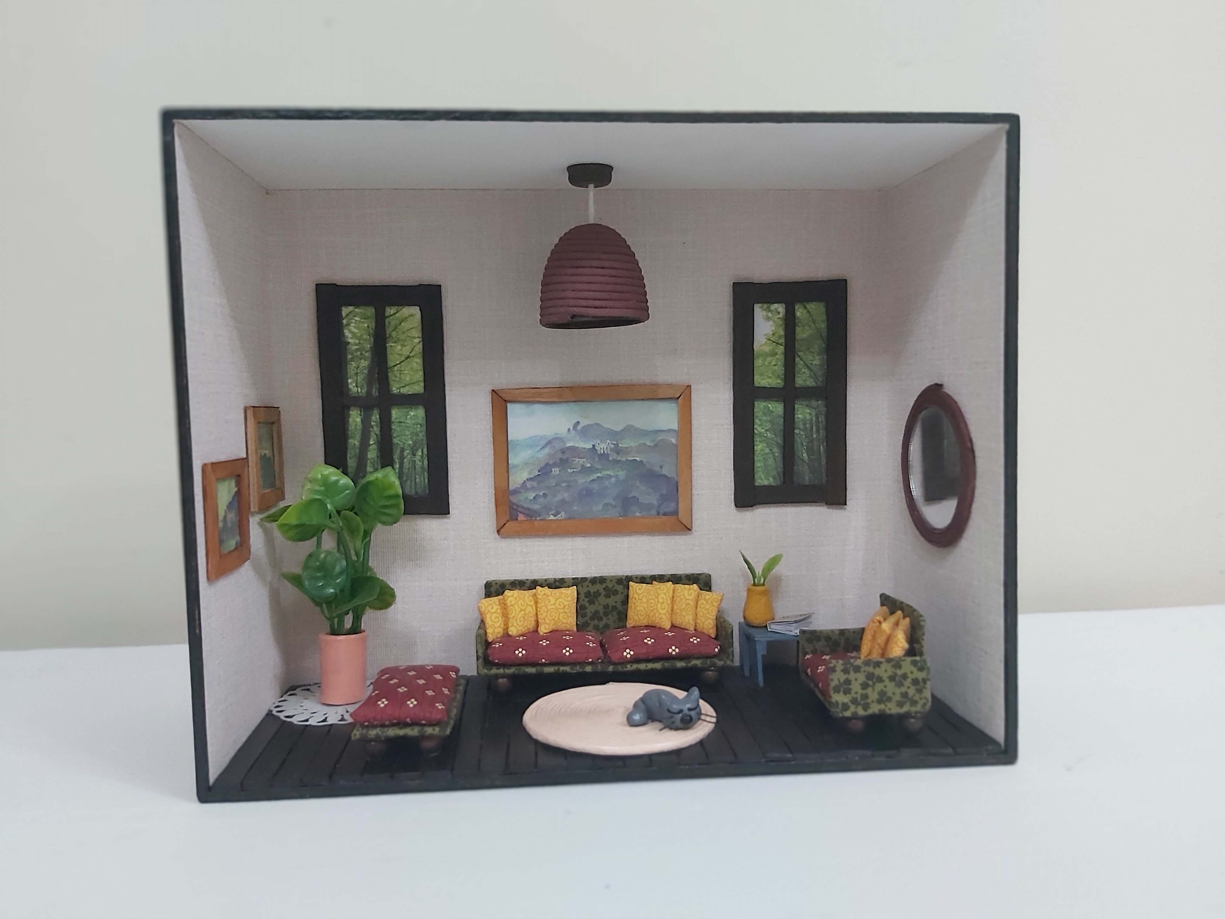 Quadro Miniatura Diorama Sala Móveis Espelho