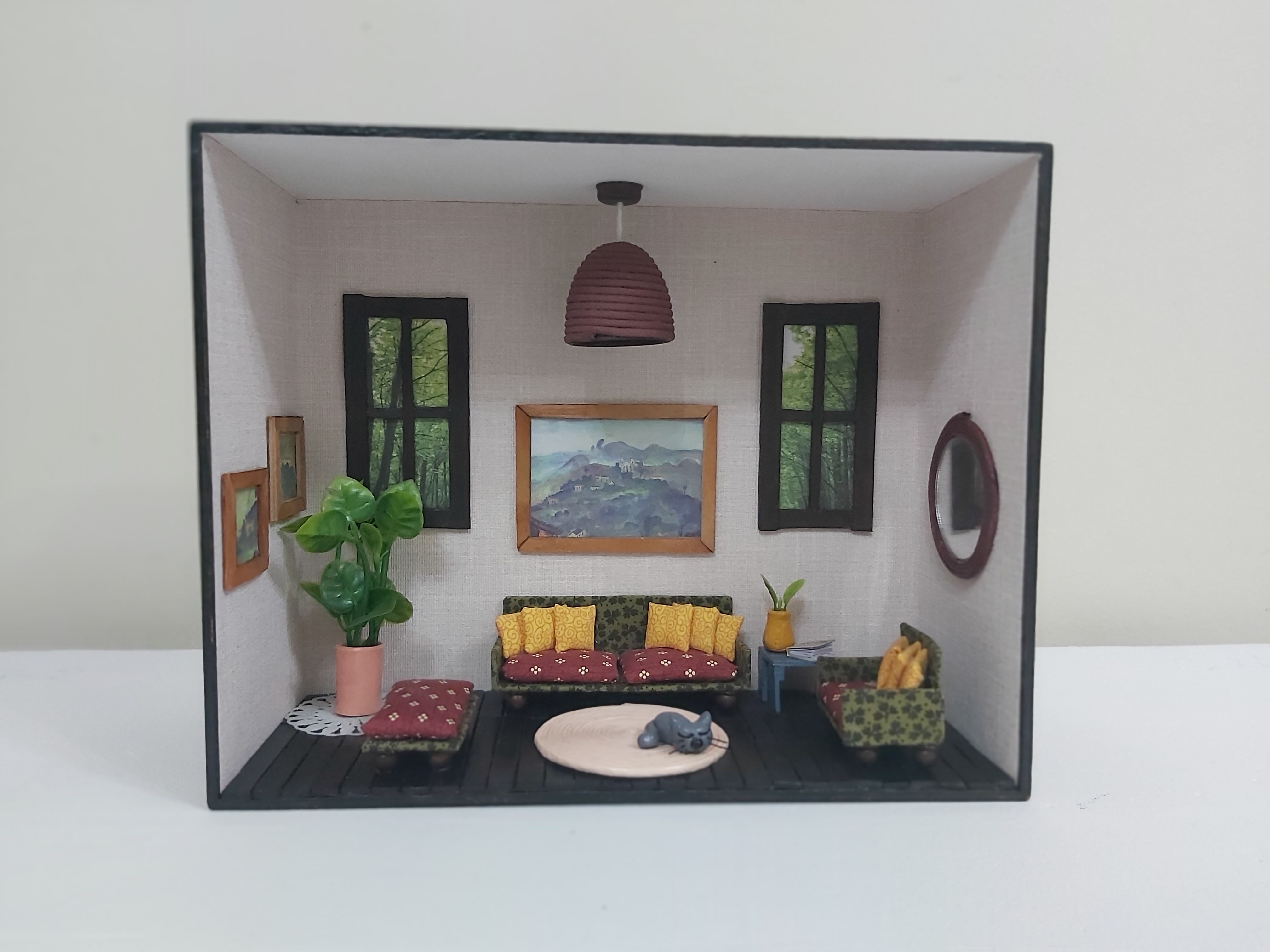 Quadro Miniatura Diorama Sala Móveis Espelho