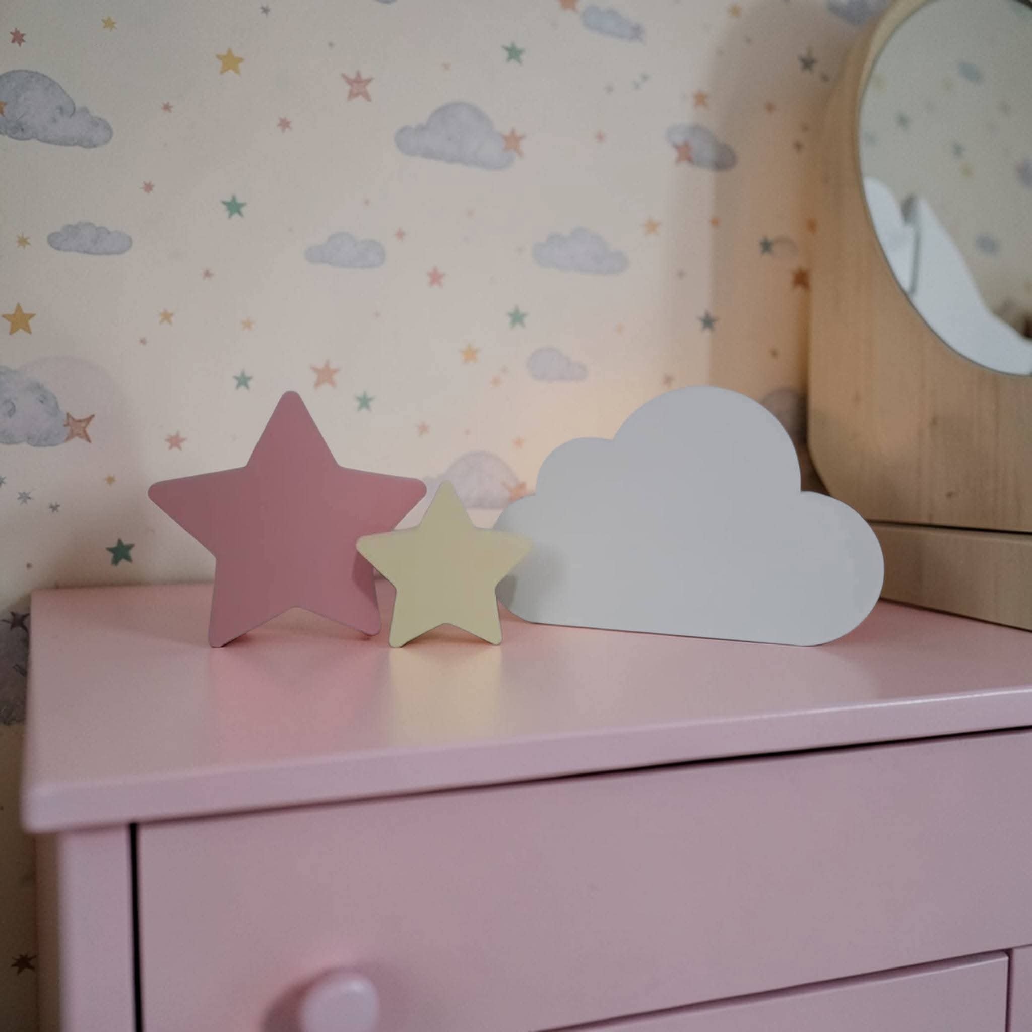 Nuvem + duas estrelas de mdf decorativas/ decoração de festa e qu