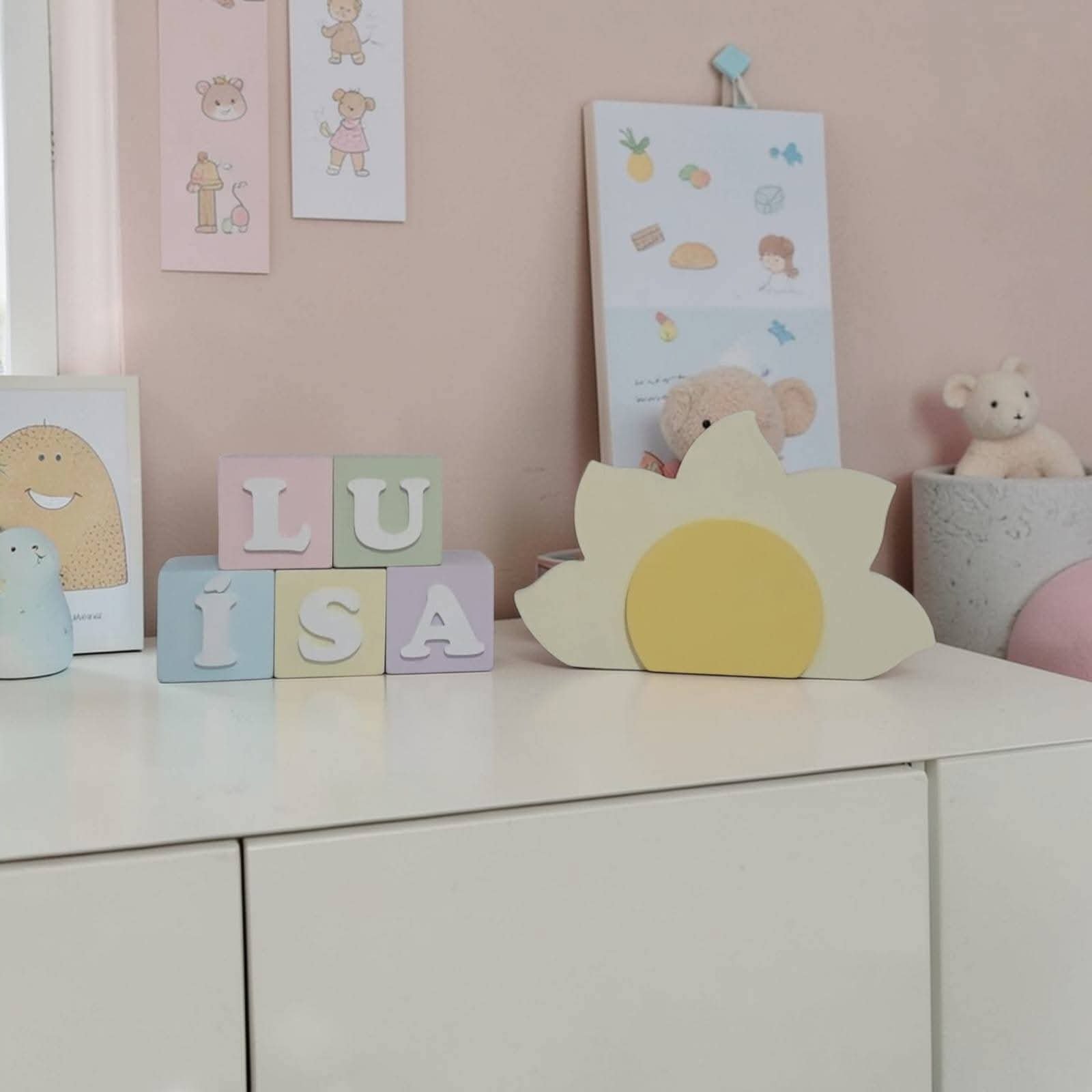Kit decorativo sol + cubos de mdf decoração infantil de quarto e