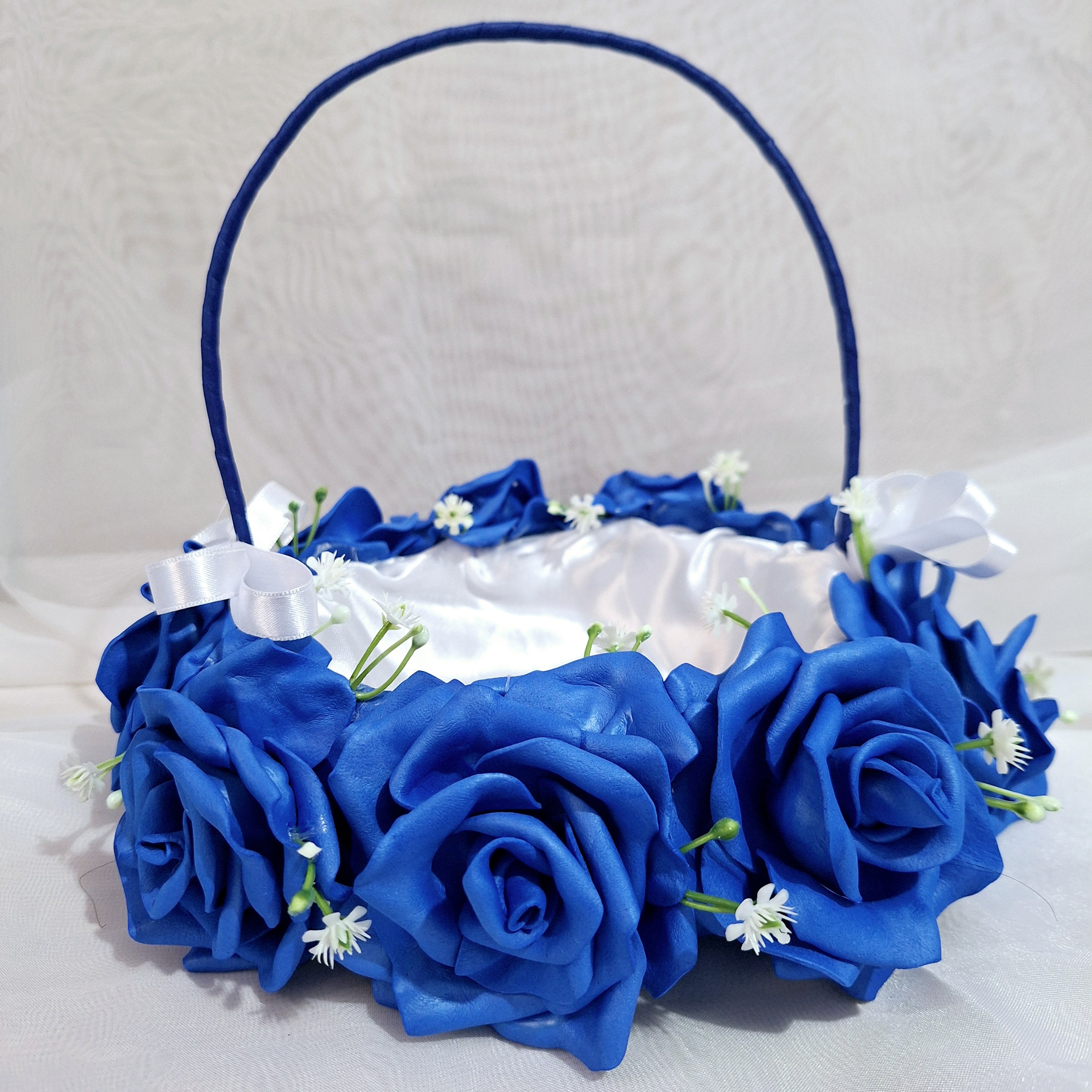 Cesta de Florista Azul Royal e Branco - Artesanal